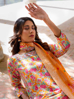 Bright Orange Printed Viscose 3 Piece Suit 08