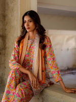 Bright Orange Printed Viscose 3 Piece Suit 08