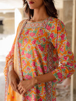 Bright Orange Printed Viscose 3 Piece Suit 08