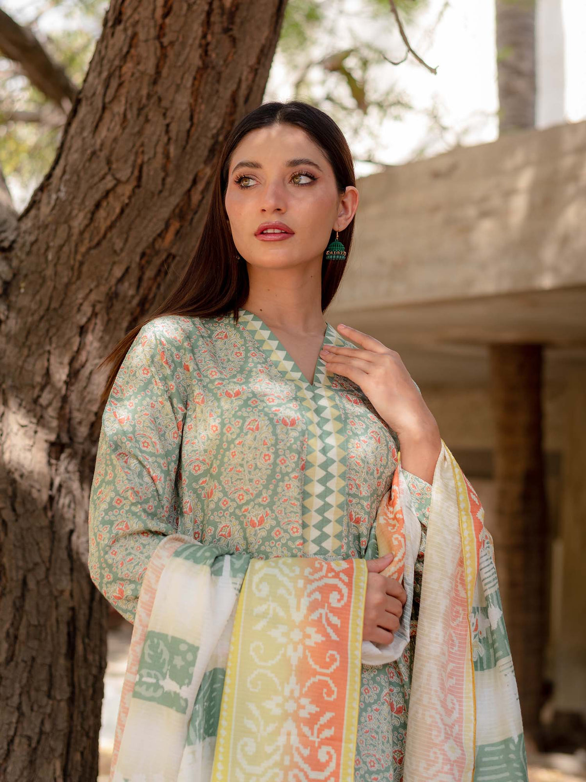 Light Green Printed Viscose 3 Piece