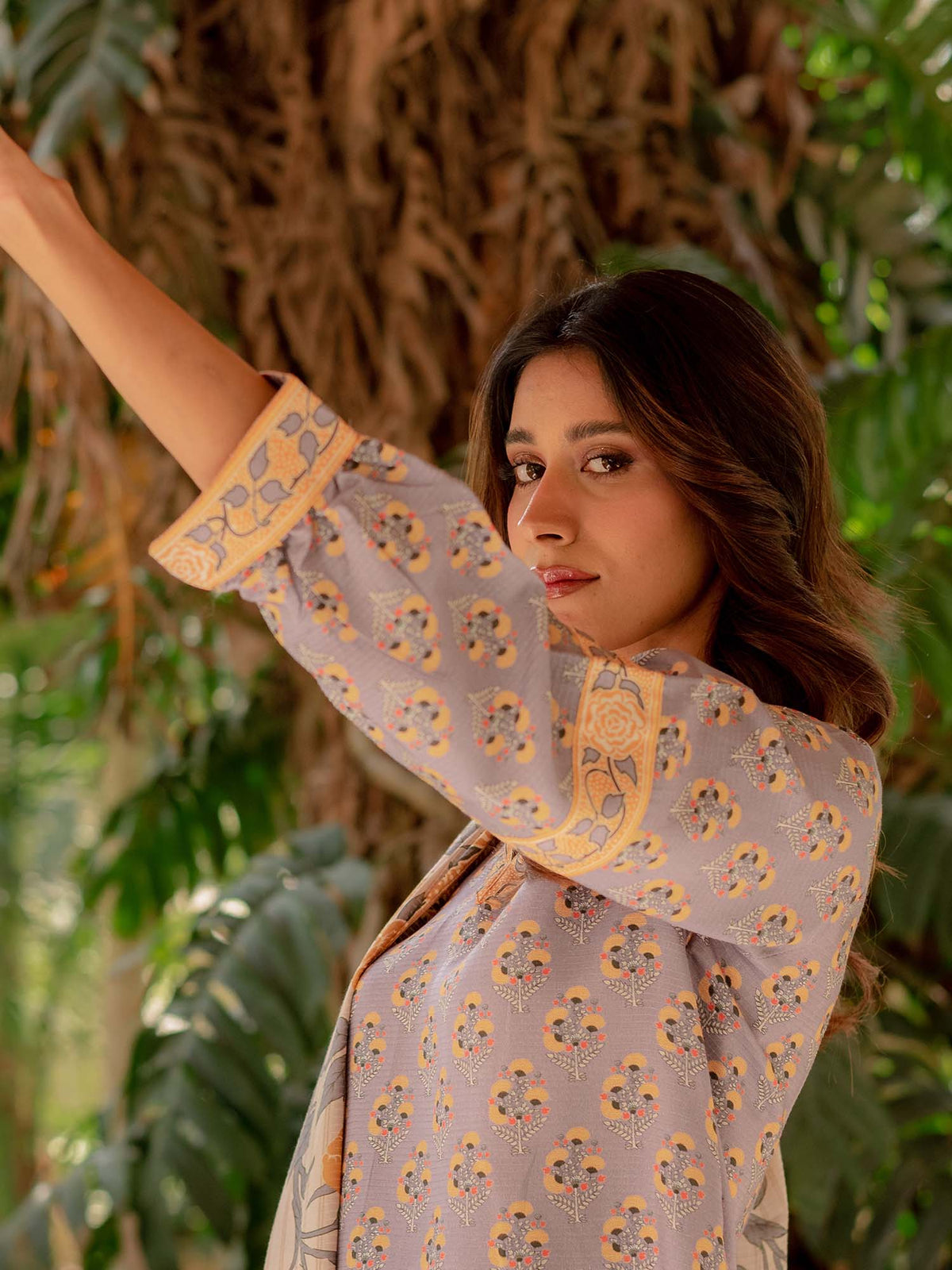 Light Purple Printed Viscose 3 Piece