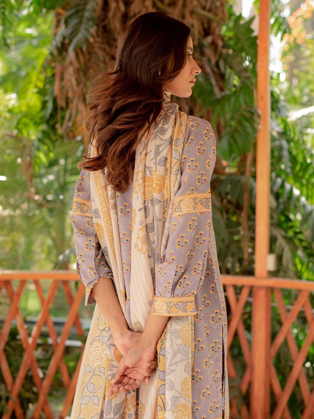 Light Purple Printed Viscose 3 Piece Suit 06