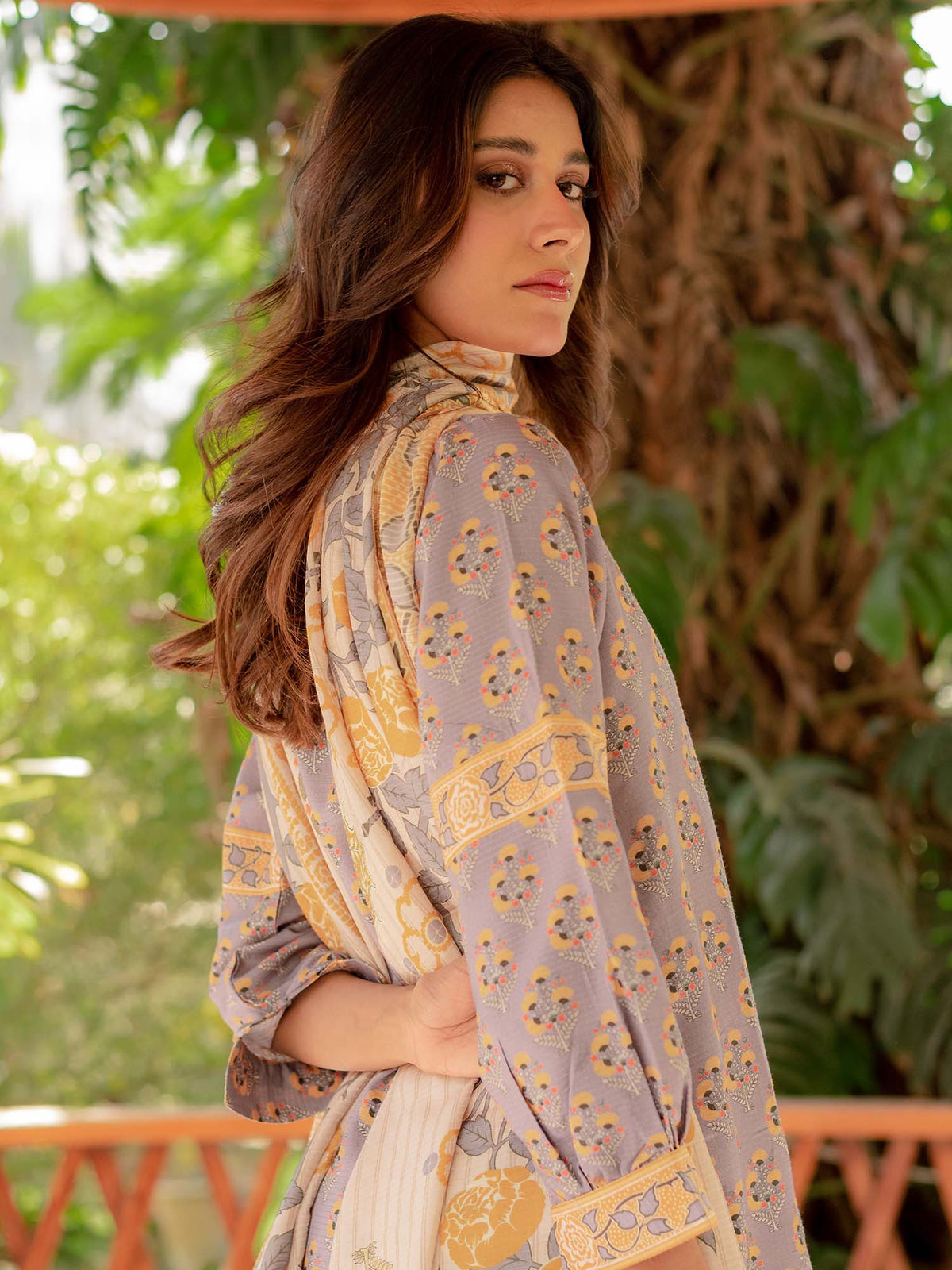 Light Purple Printed Viscose 3 Piece Suit 06