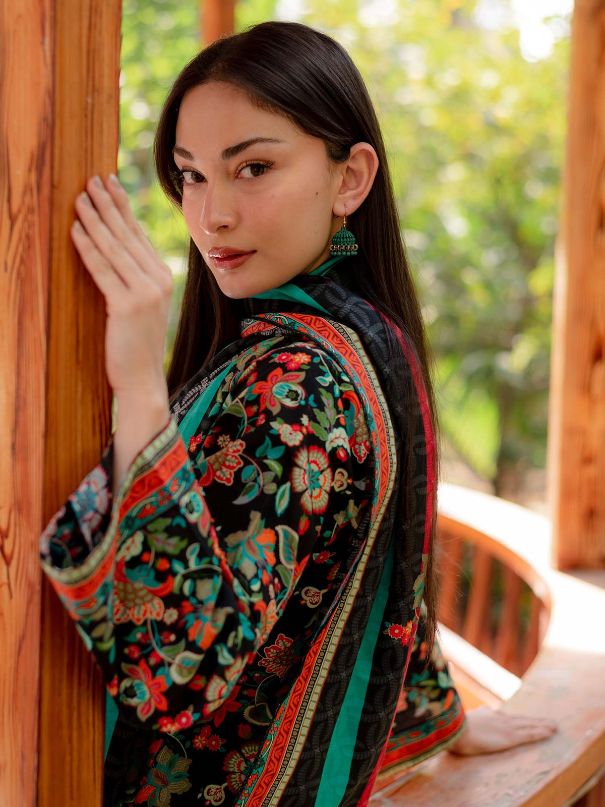 Multicolored Printed Cambric 3 Piece Suit 01