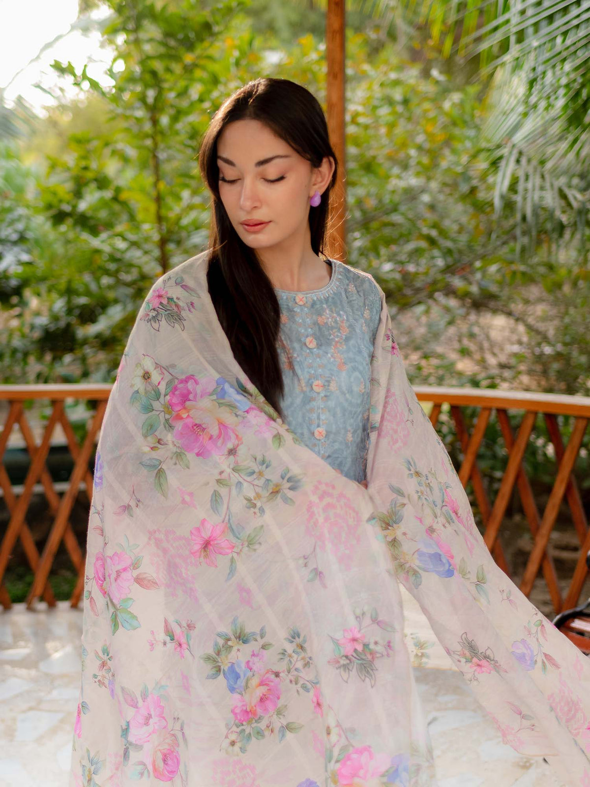 Light Blue Embroidered Lawn Pret 3 piece suit