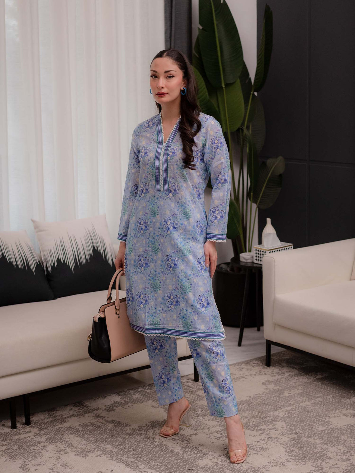 Light Blue Printed Doria Lawn Co ord Set 02
