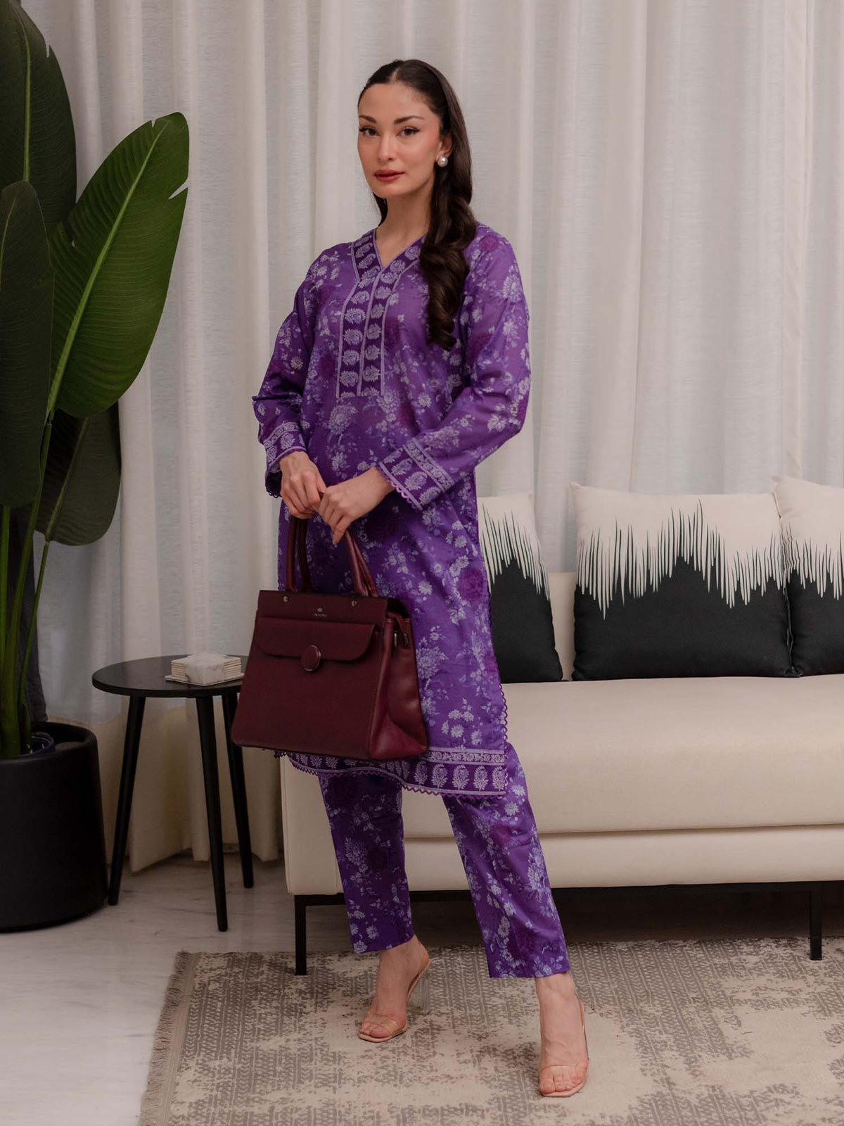 Purple Printed Doria Lawn Co ord Set 09