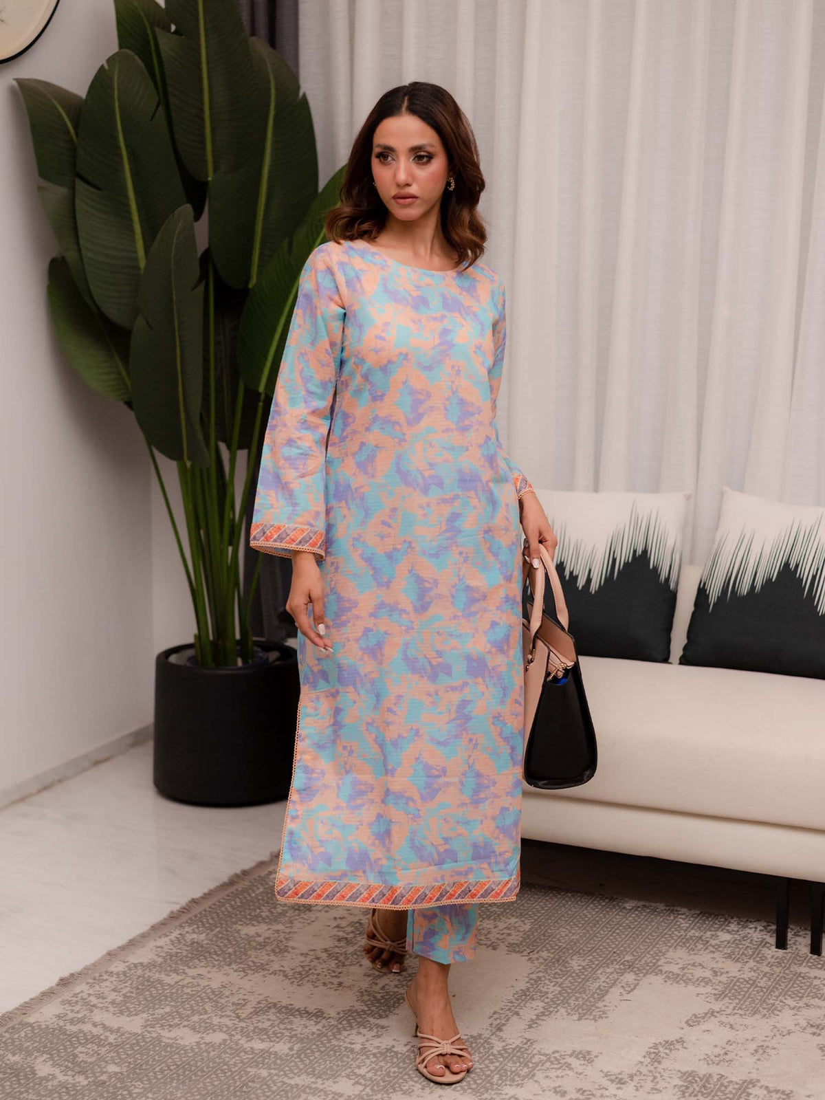 Colorful Printed Doria Lawn Co ord Set 05