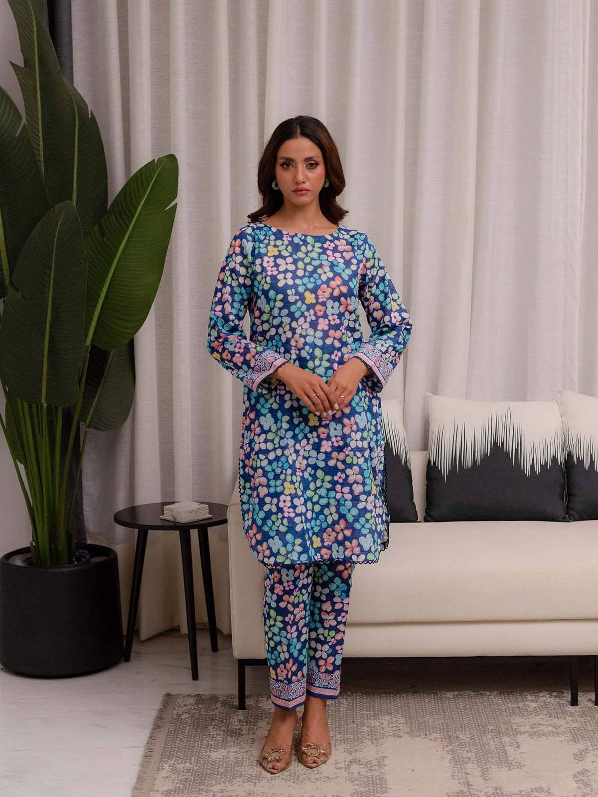 Colorful Printed Doria Lawn Co ord Set 04