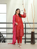 Red Chikankari Pret Eid Suit D-02