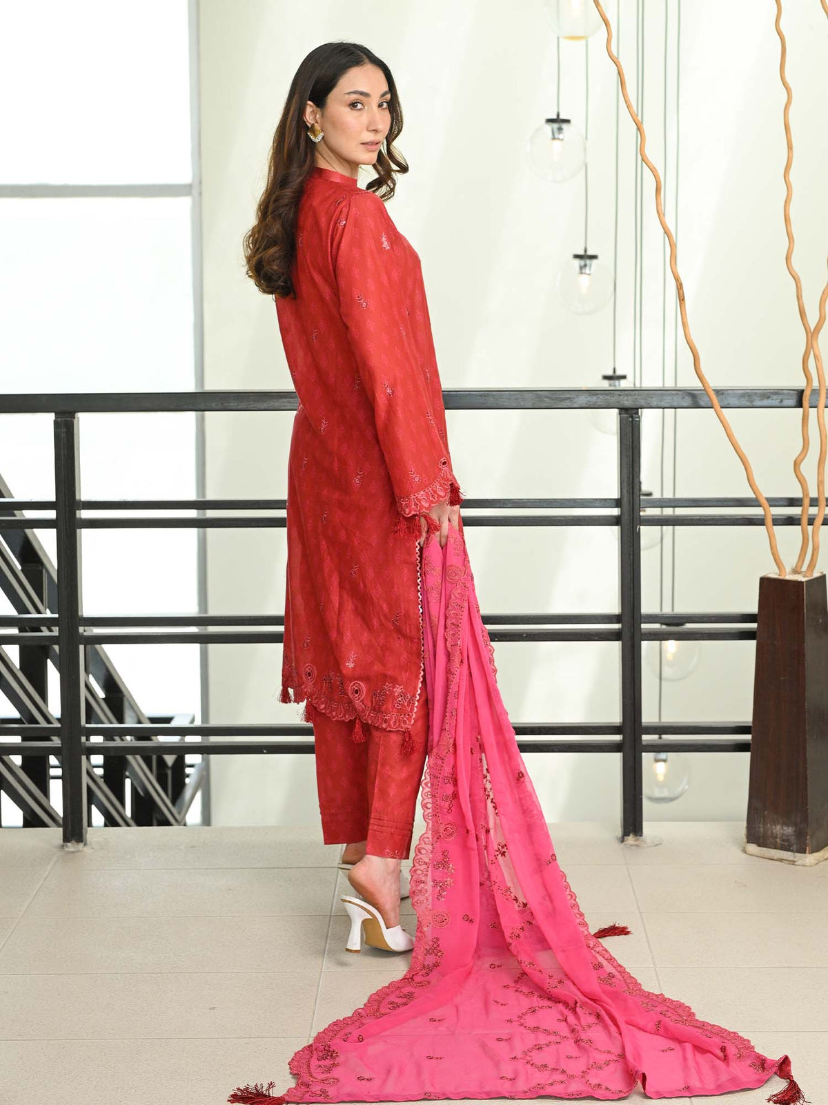 Red Chikankari Pret Eid Suit D-02