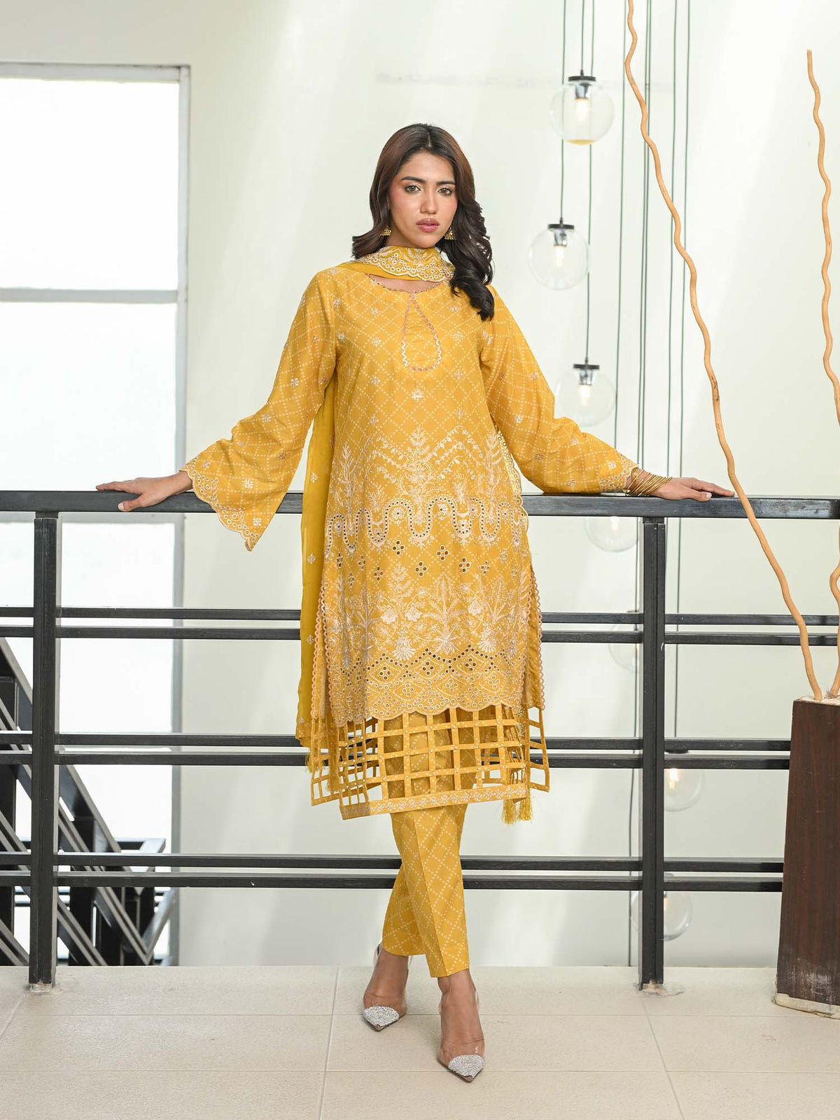 Yellow Chikankari Pret Eid Suit D-03