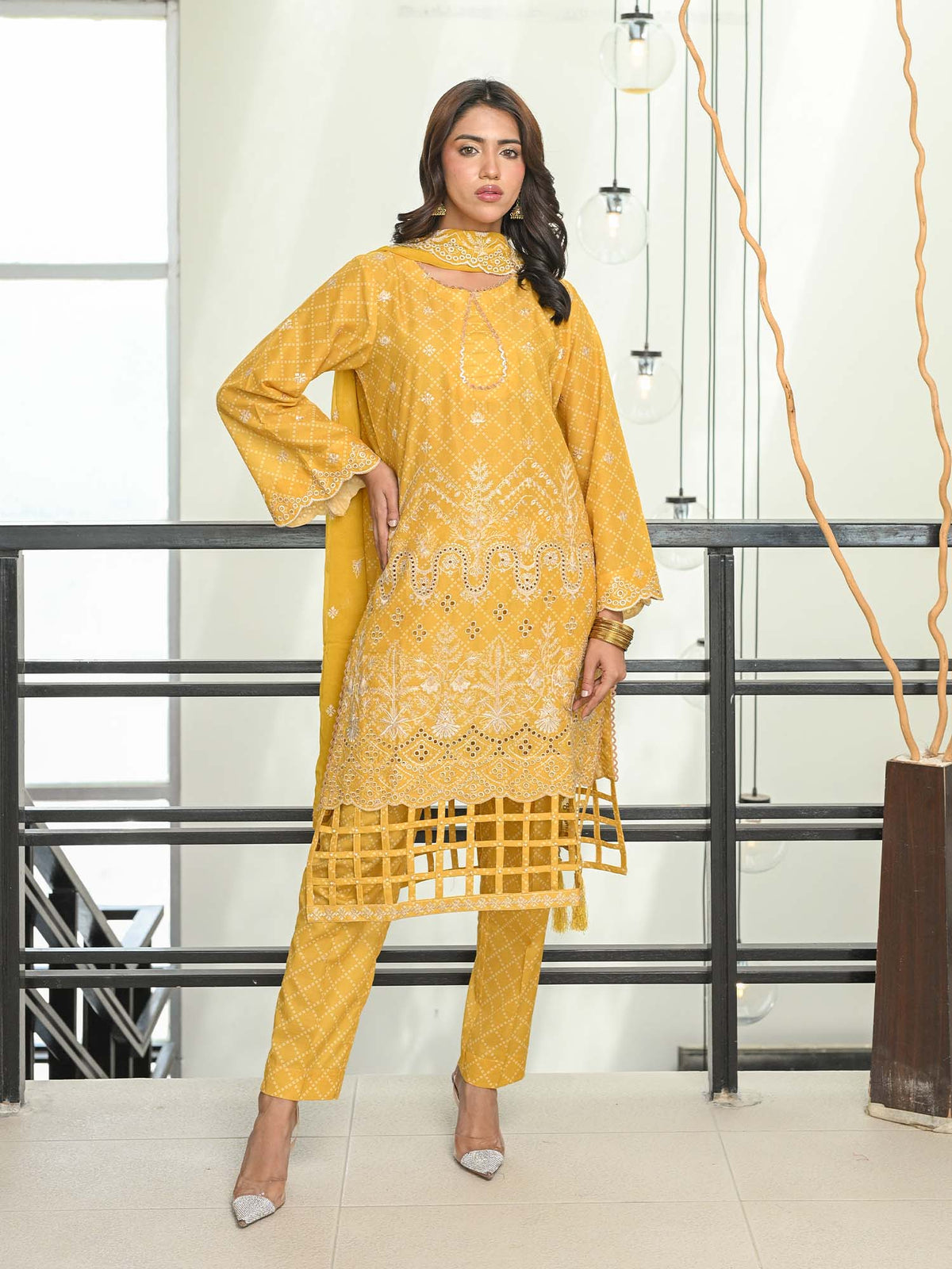 Yellow Chikankari Pret Eid Suit D-03
