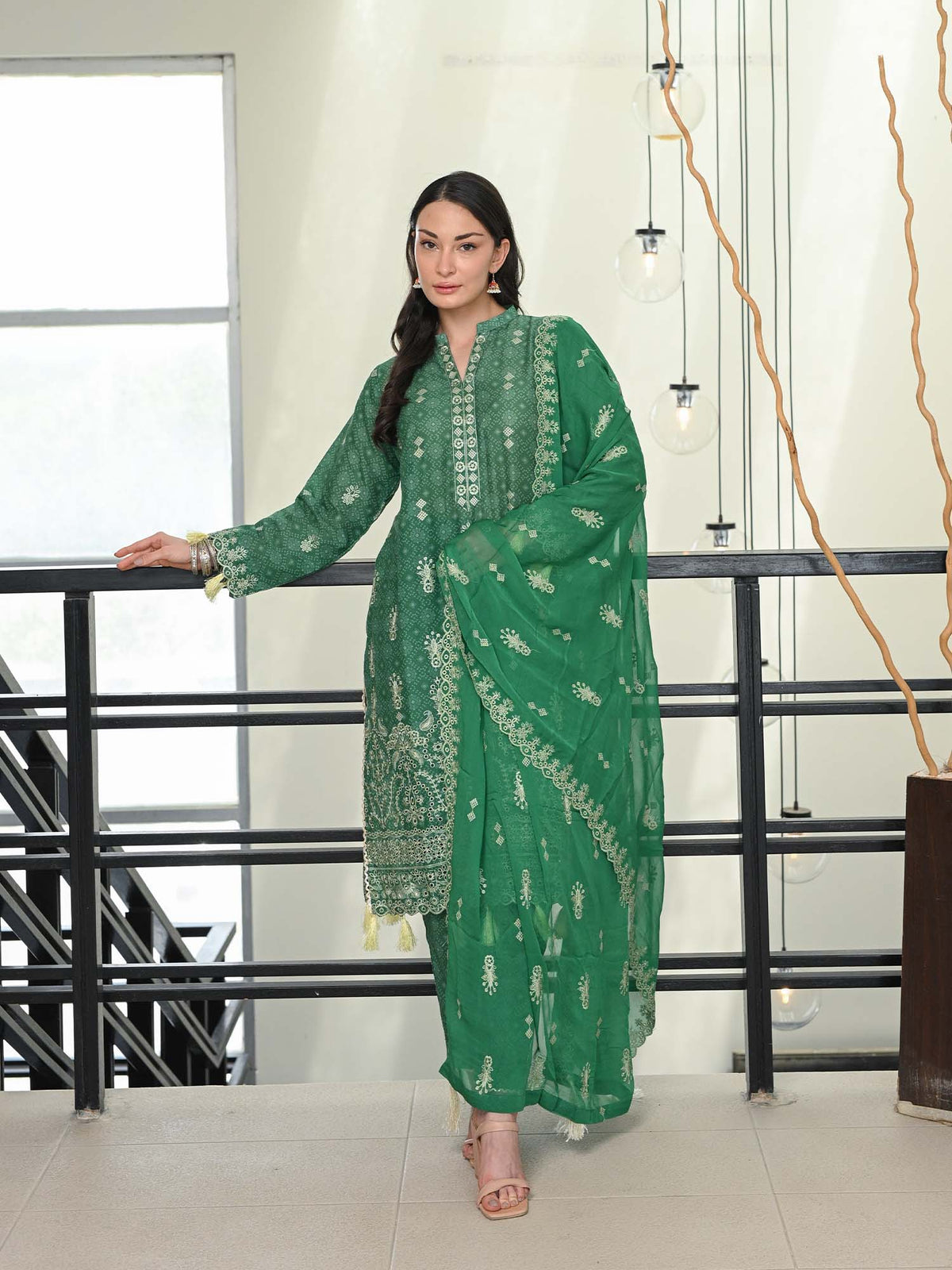 Green Chikankari Pret Eid Suit D-04
