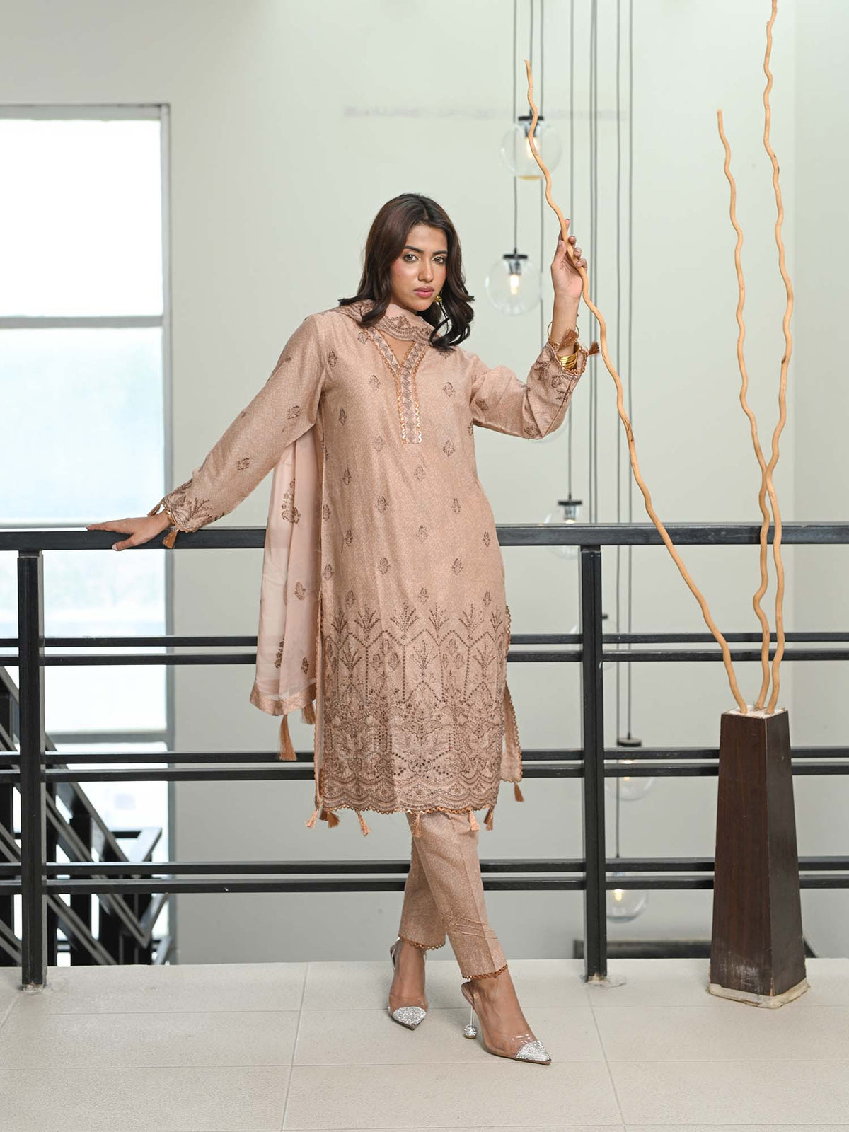 Fawn Chikankari Pret Eid Suit D-05