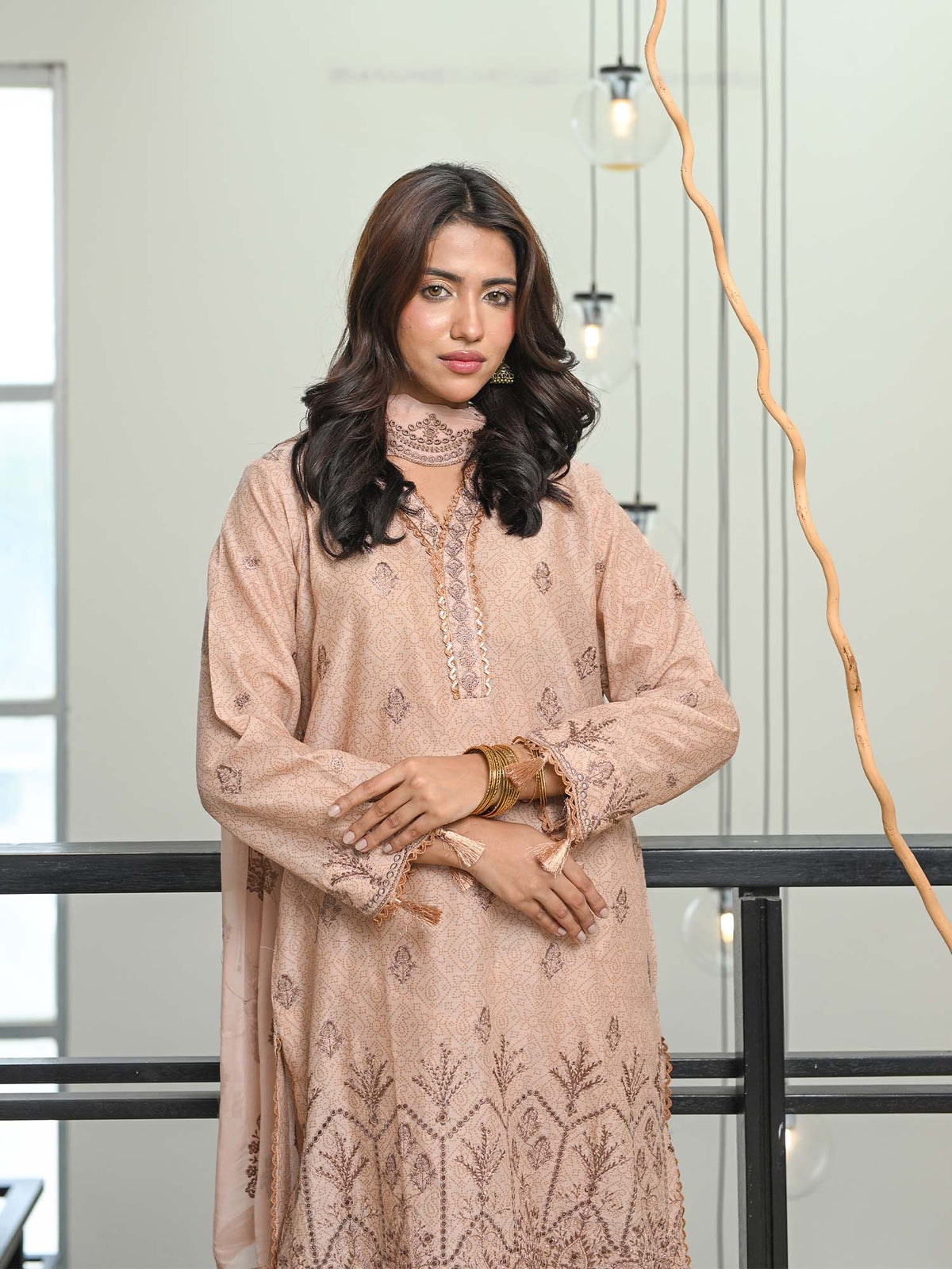 Fawn Chikankari Pret Eid Suit D-05