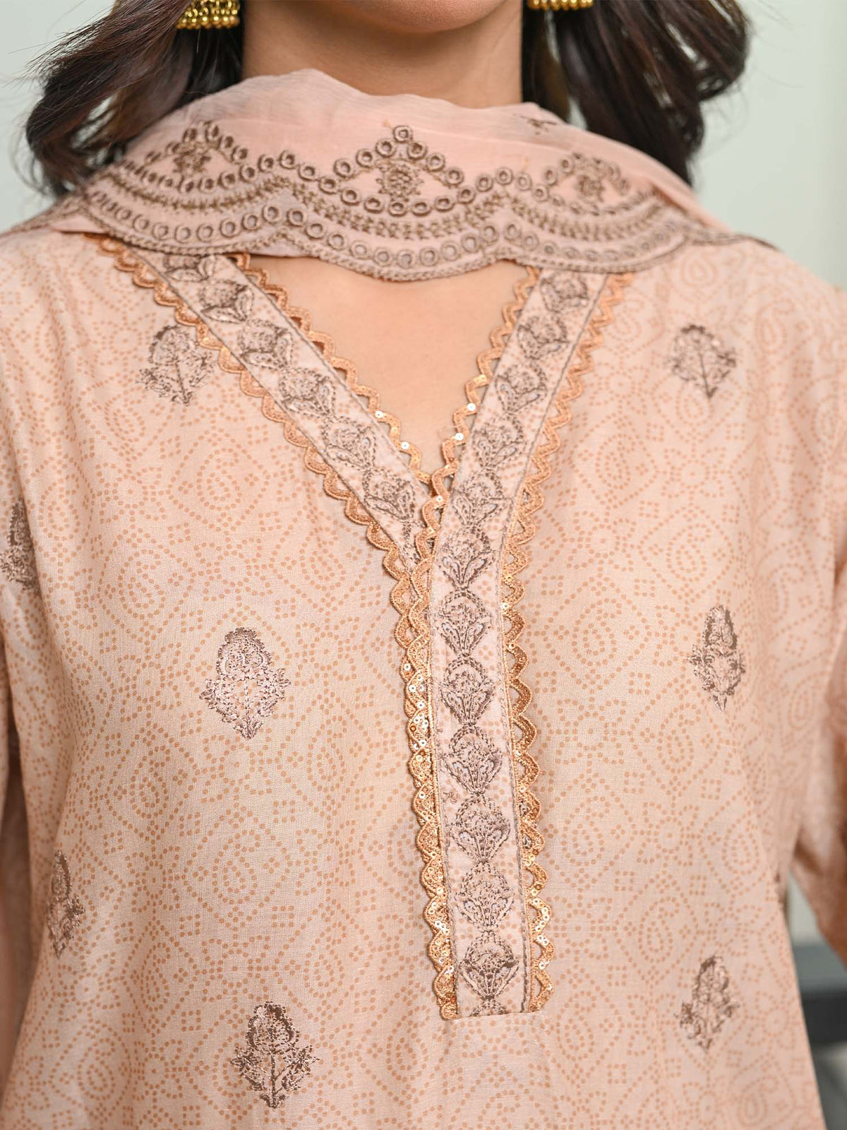 Fawn Chikankari Pret Eid Suit D-05