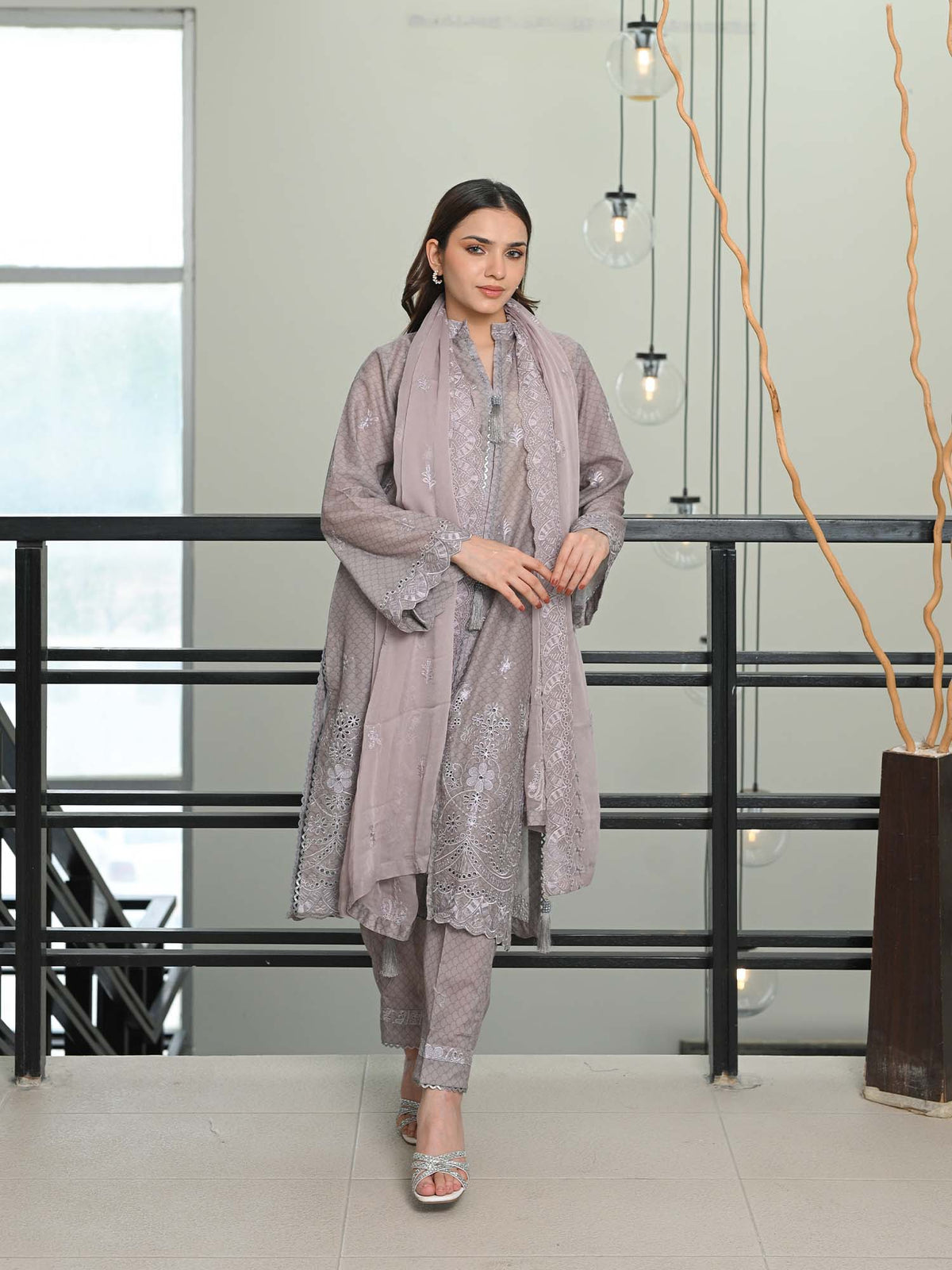 Grey Chikankari Pret Eid Suit D-07