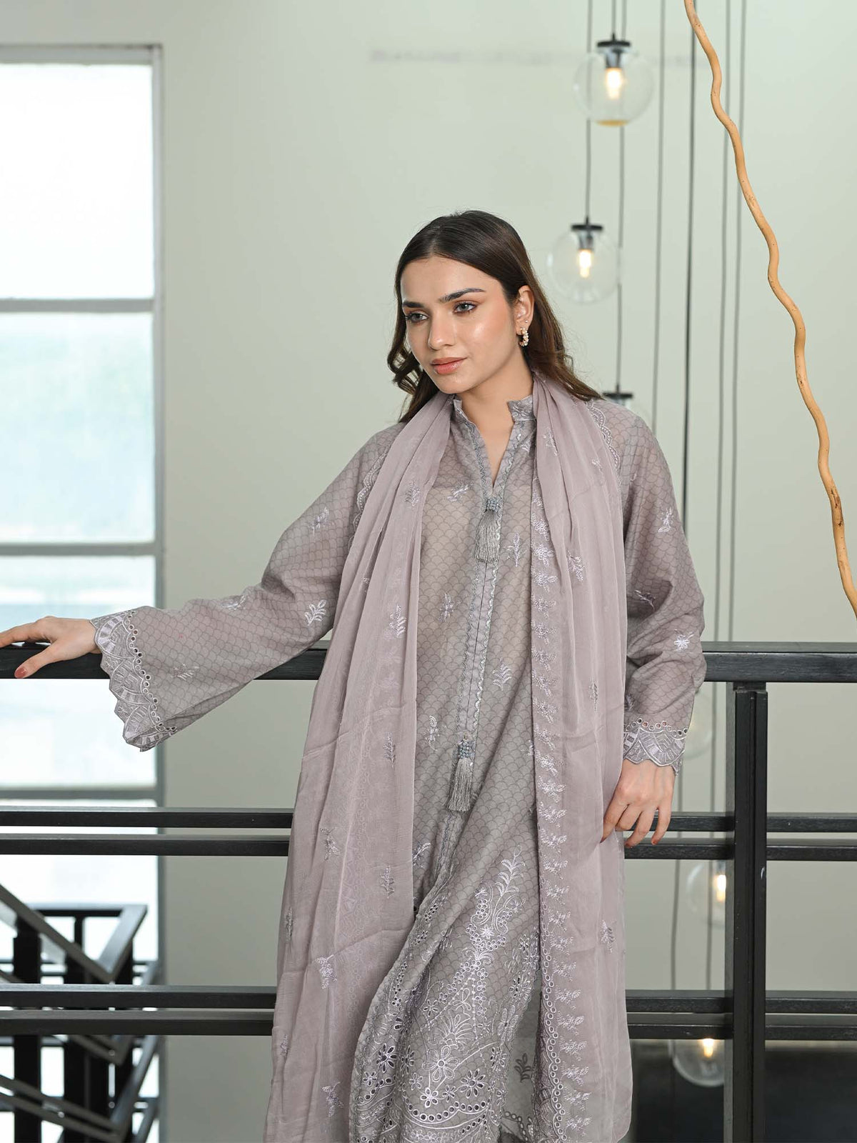 Grey Chikankari Pret Eid Suit D-07