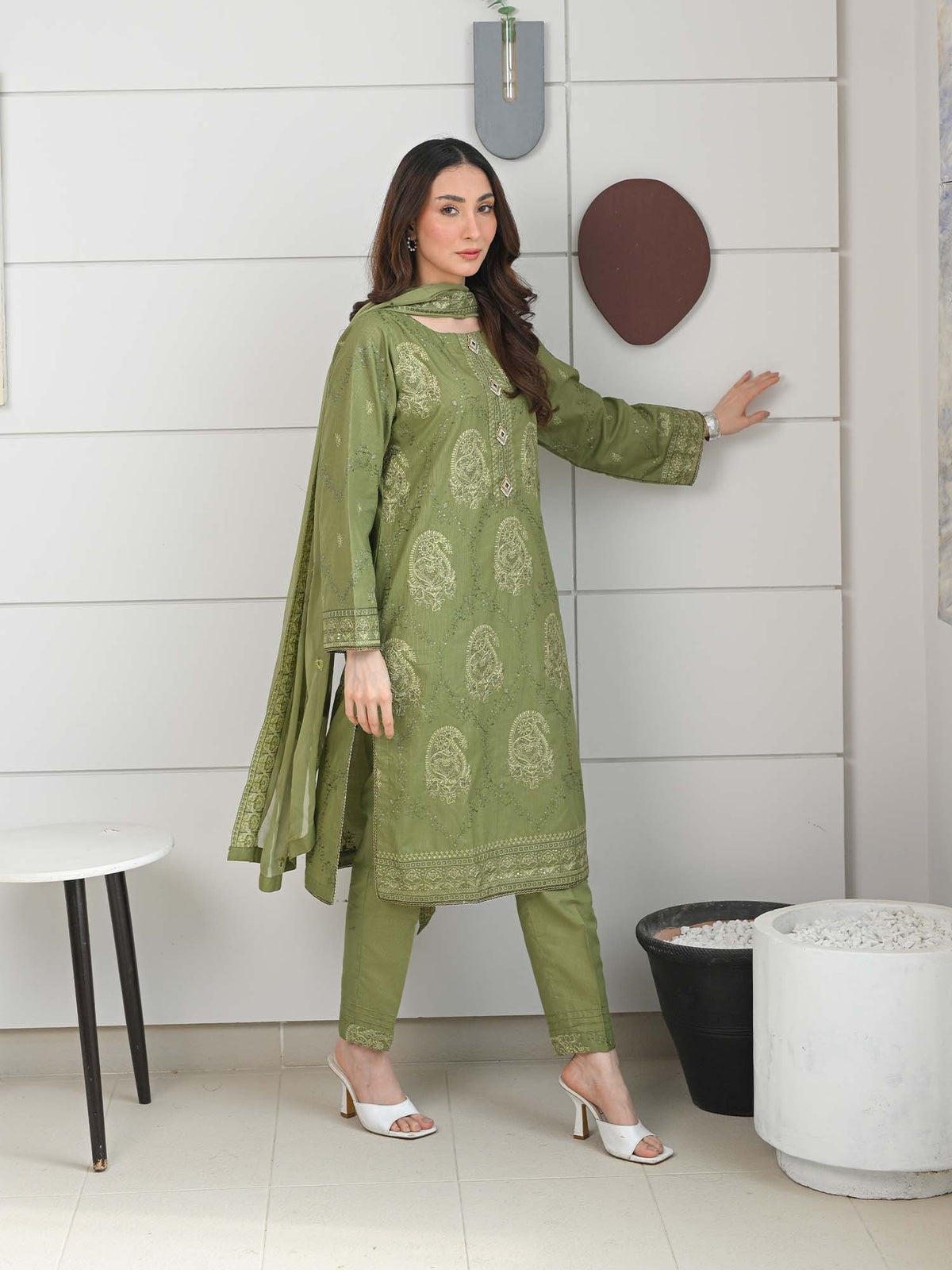 Medium Green Embroidered Masuri Pret Eid Suit D-04