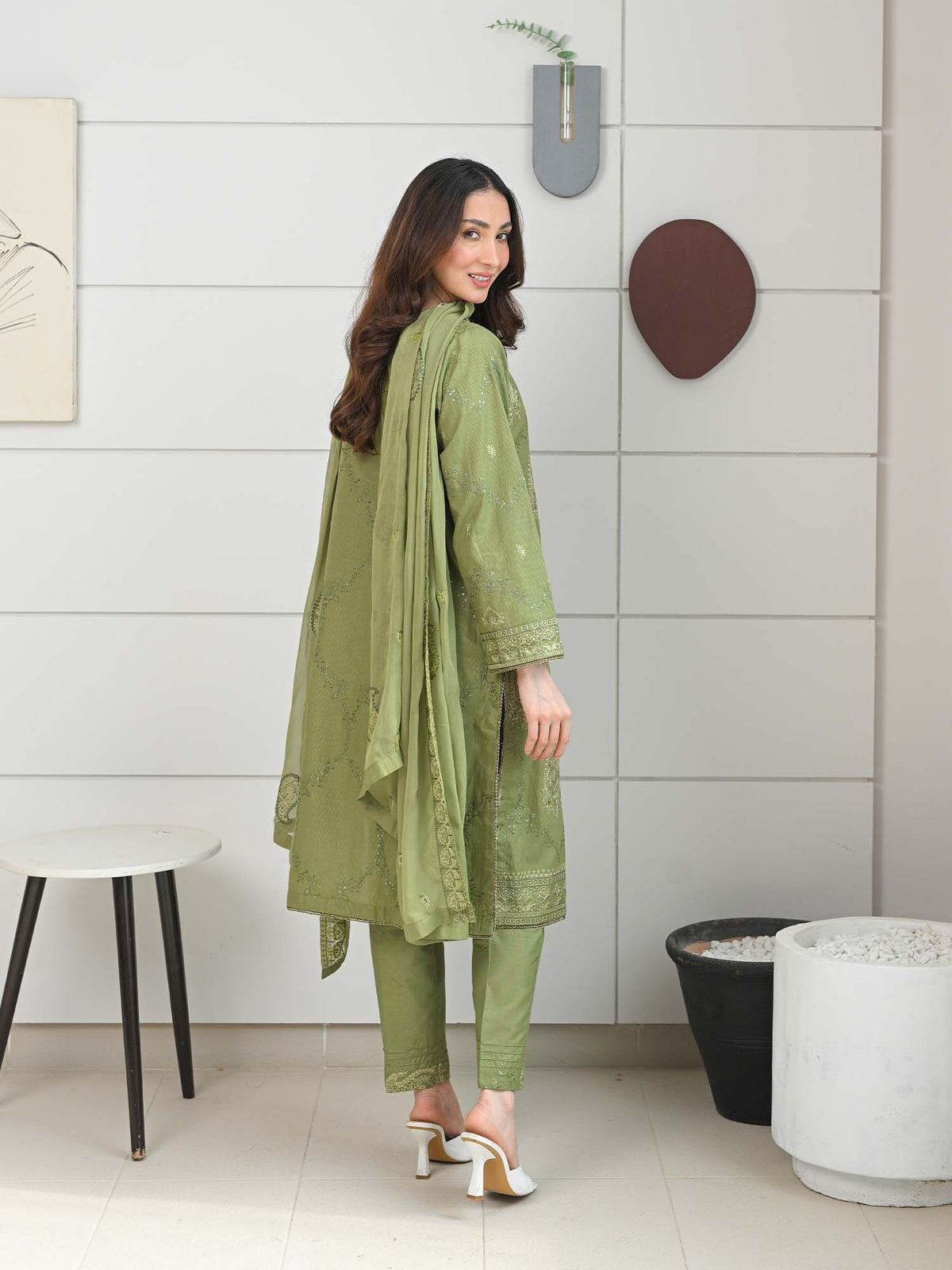 Medium Green Embroidered Masuri Pret Eid Suit D-04
