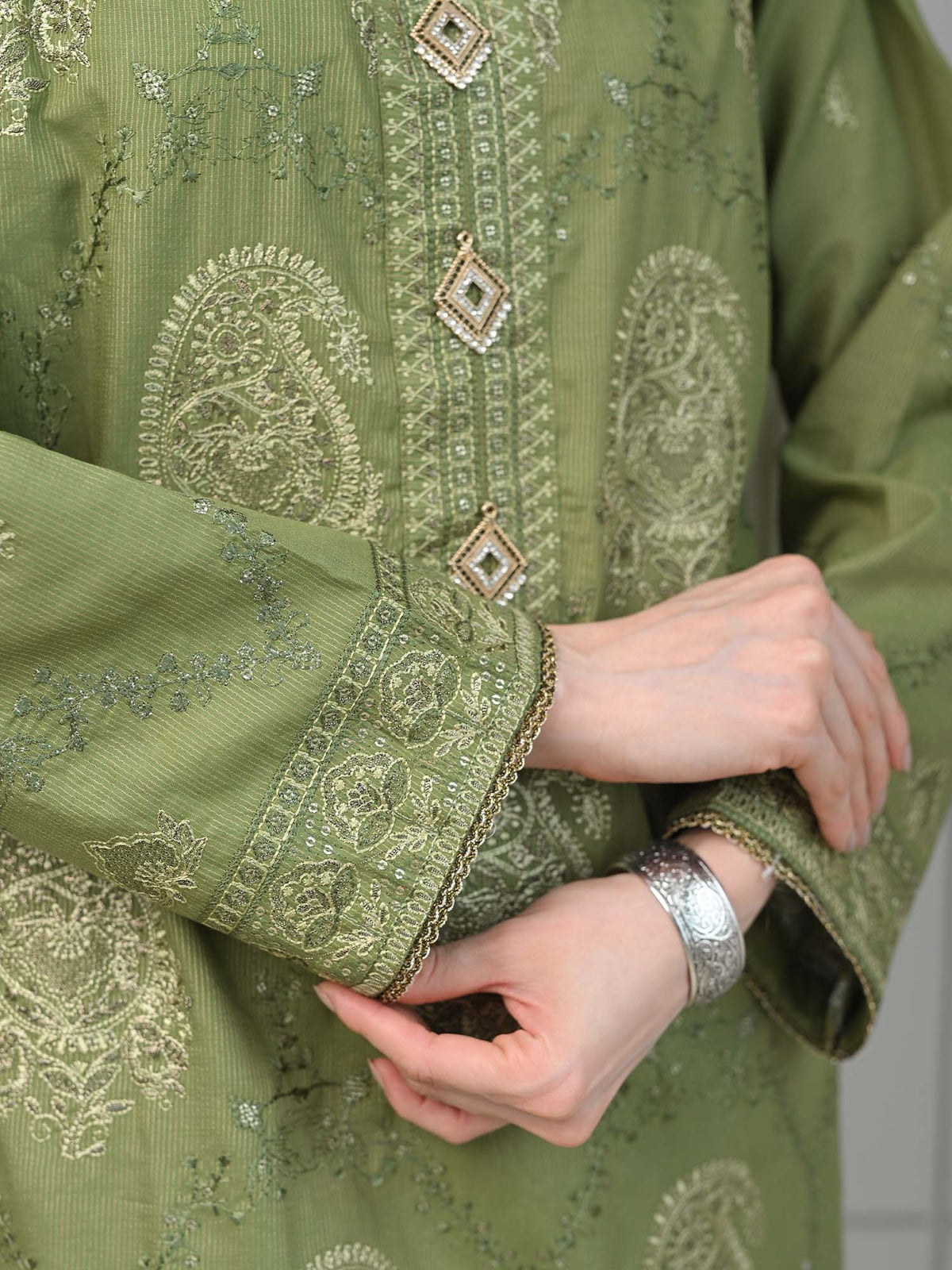 Medium Green Embroidered Masuri Pret Eid Suit D-04