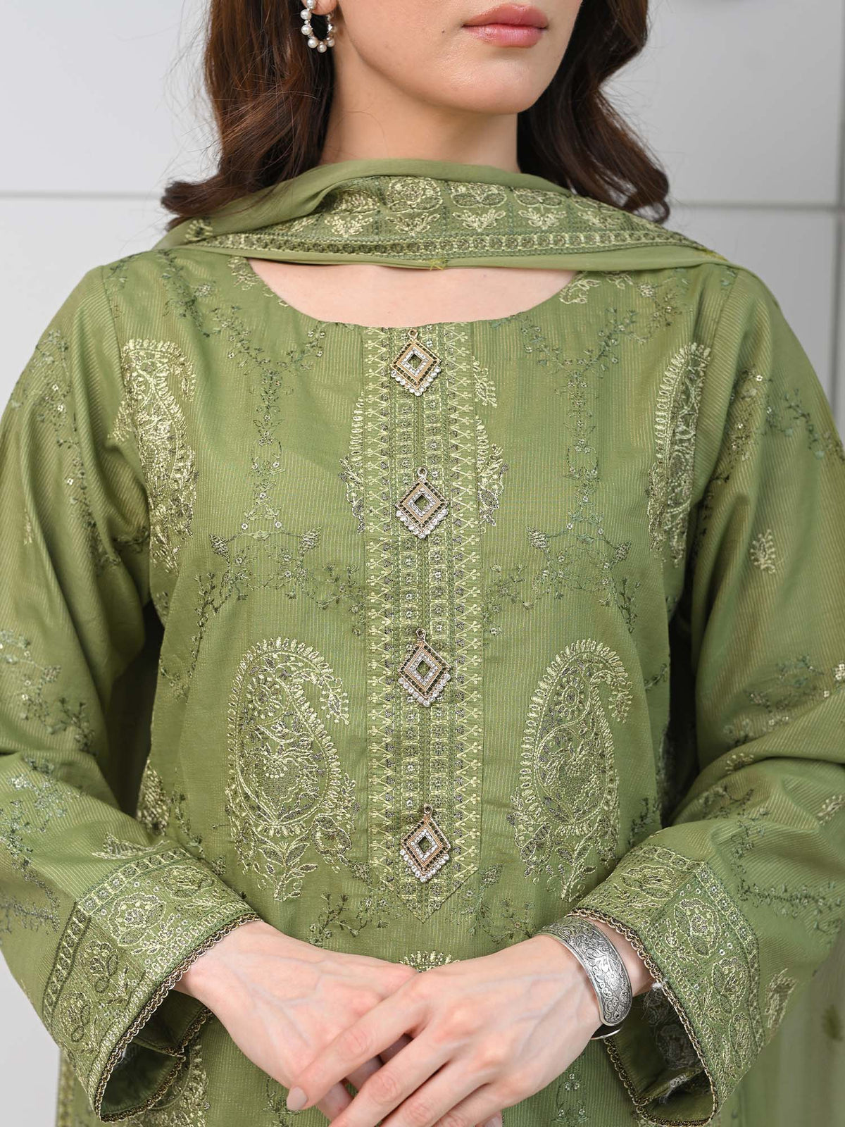 Medium Green Embroidered Masuri Pret Eid Suit D-04
