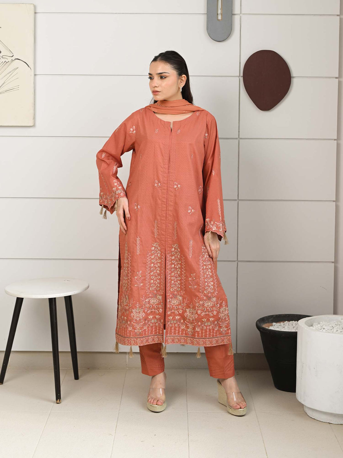 Orange Embroidered Masuri Pret Eid Suit D-05