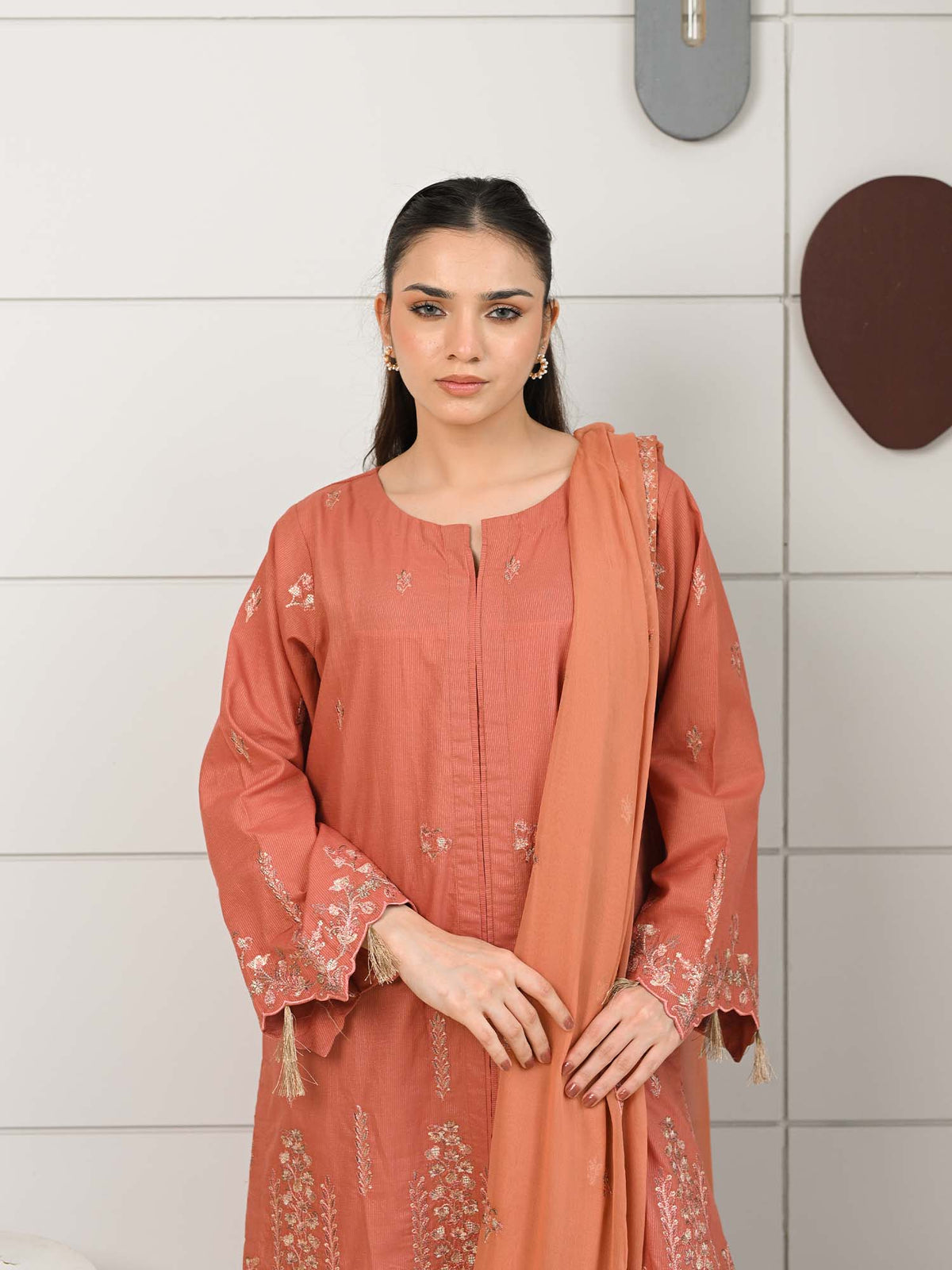 Orange Embroidered Masuri Pret Eid Suit D-05