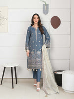 Medium Blue Embroidered Masuri Pret Eid Suit D-06