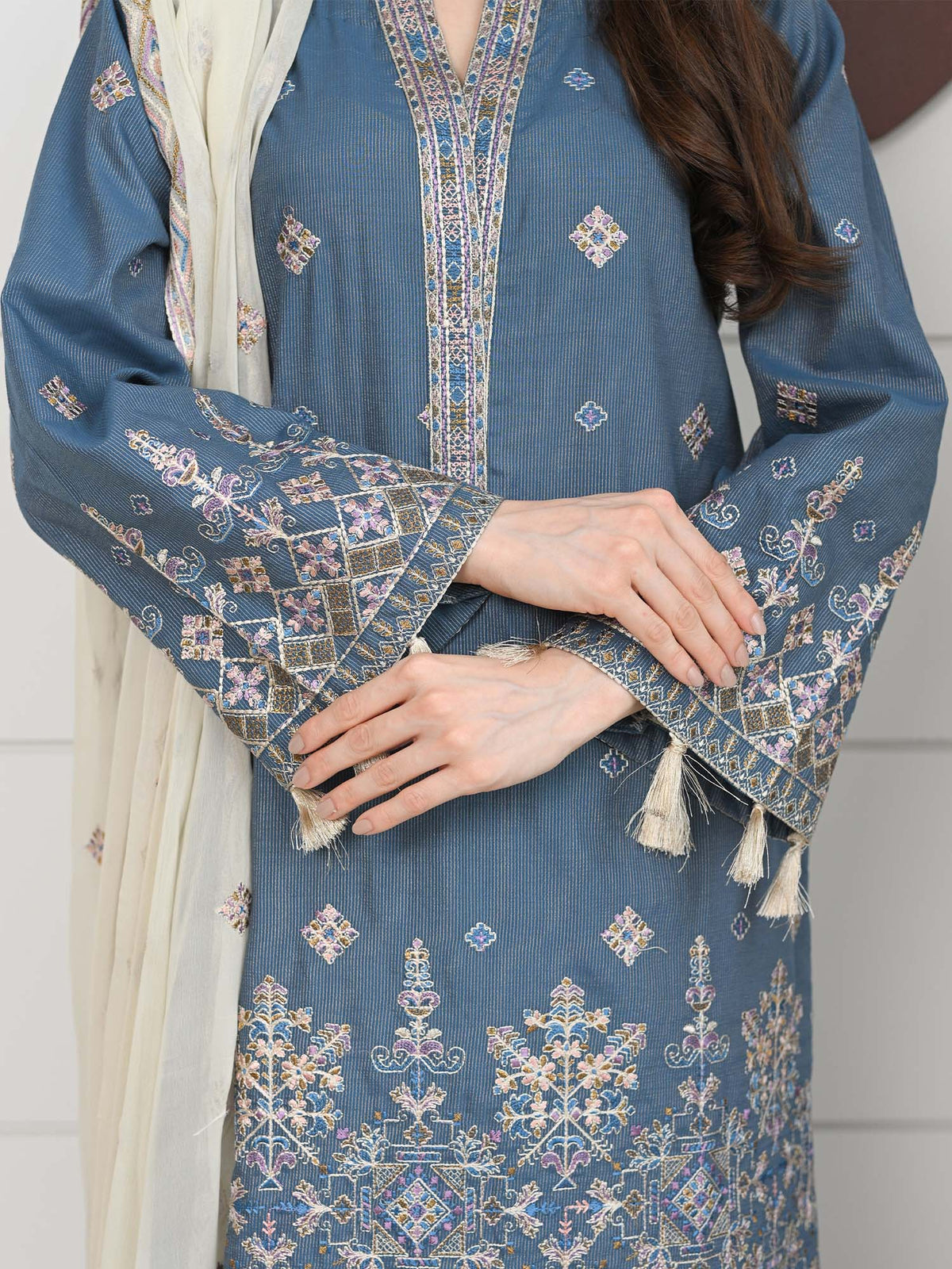 Medium Blue Embroidered Masuri Pret Eid Suit D-06
