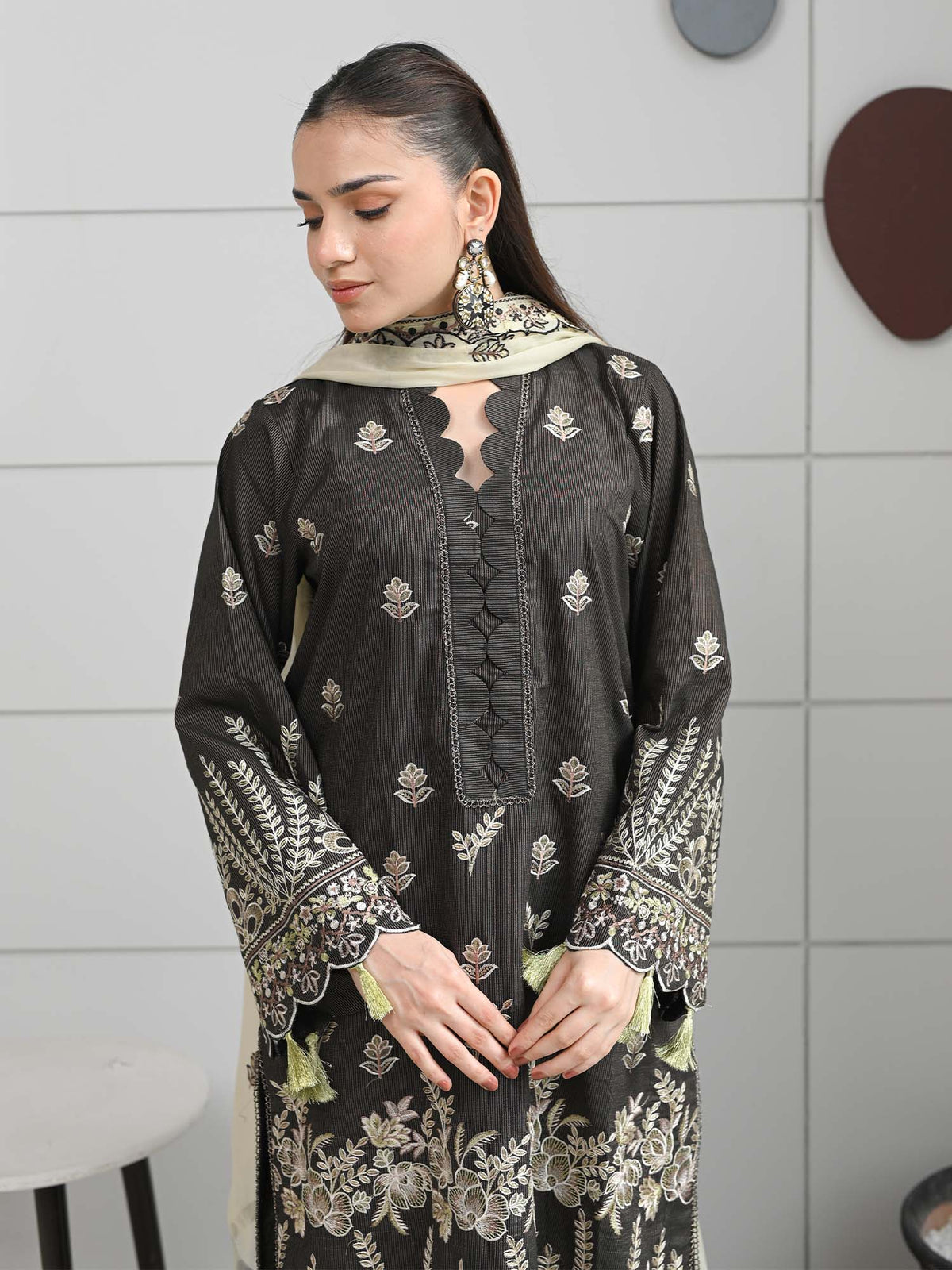 Black Embroidered Masuri Pret Eid Suit D-08