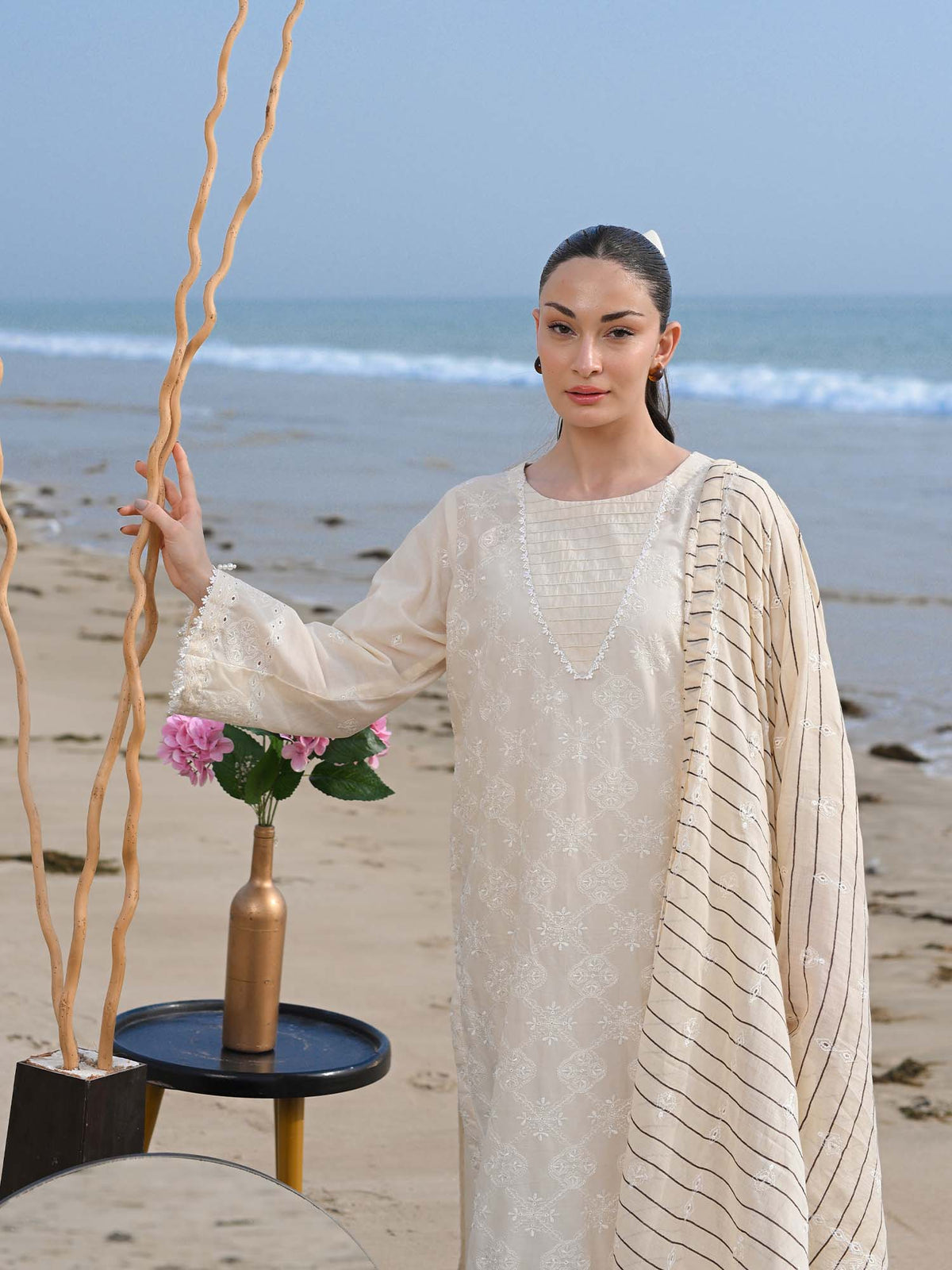 White Embroidered Schiffli Pret Eid Suit D-01