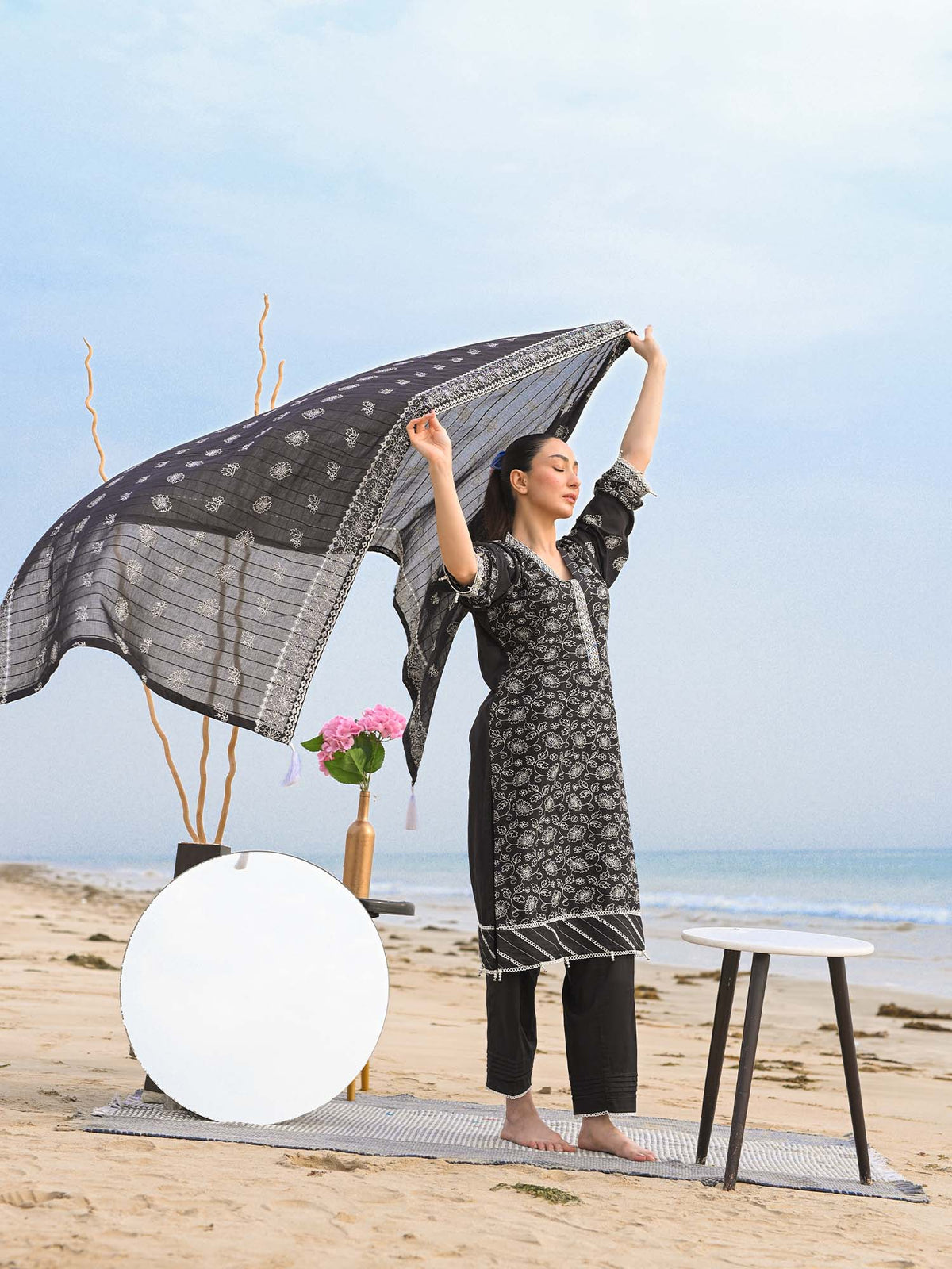 Black Embroidered Schiffli Pret Eid Suit D-02