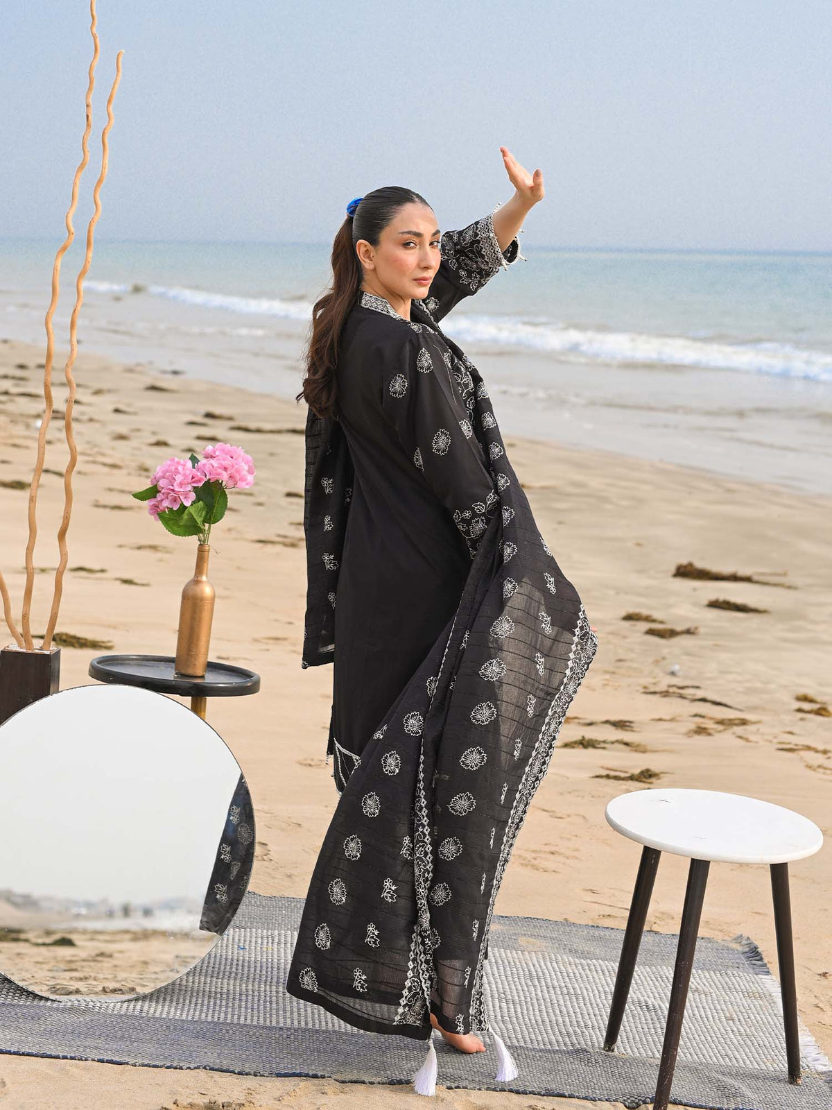 Black Embroidered Schiffli Pret Eid Suit D-02