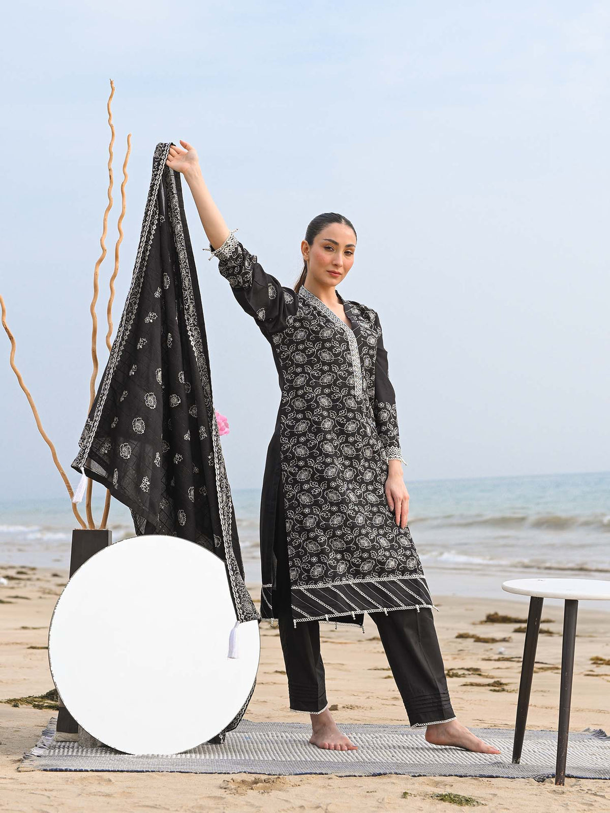 Black Embroidered Schiffli Pret Eid Suit D-02