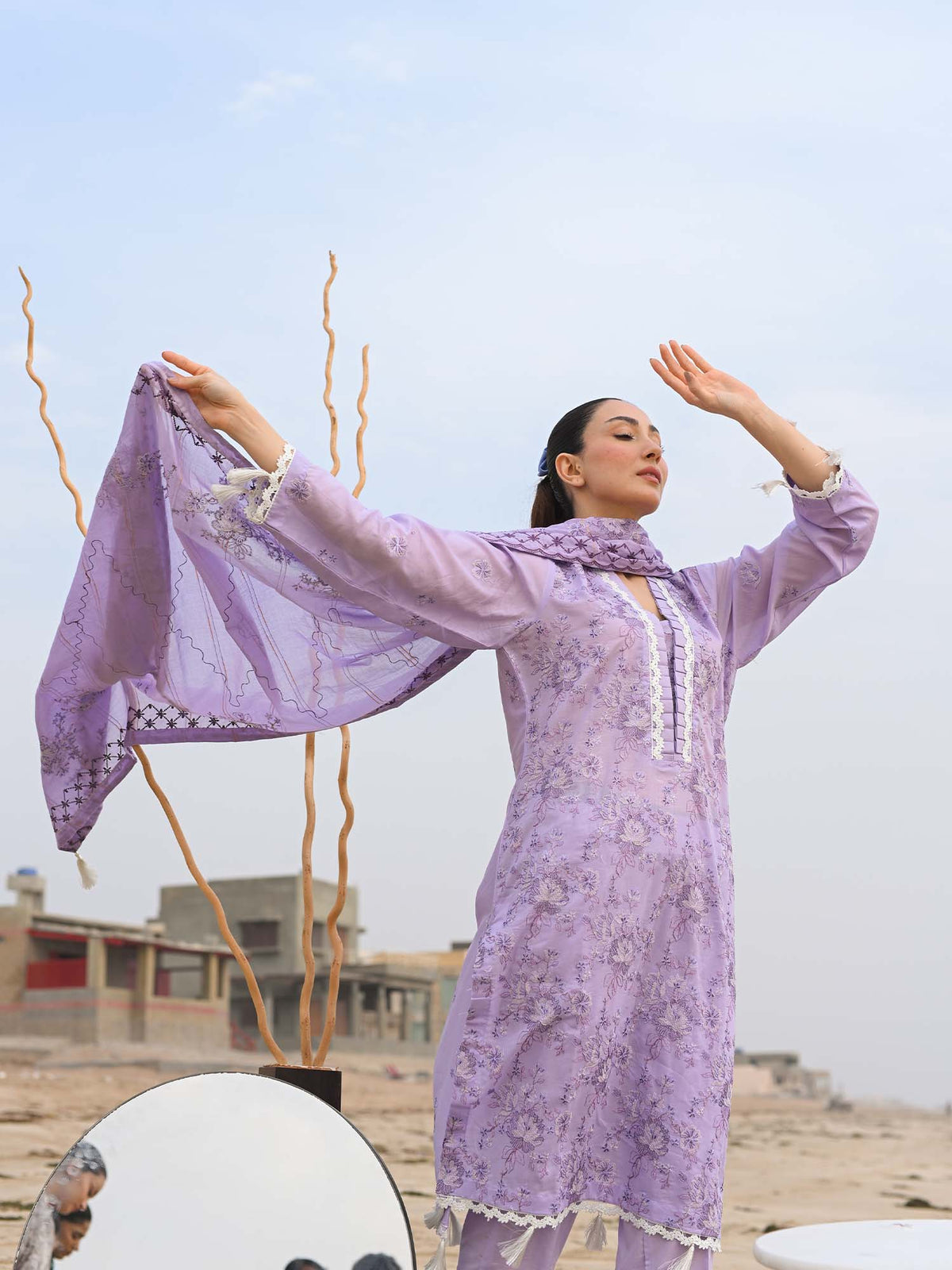 Purple Embroidered Lawn Pret Eid Suit D-01