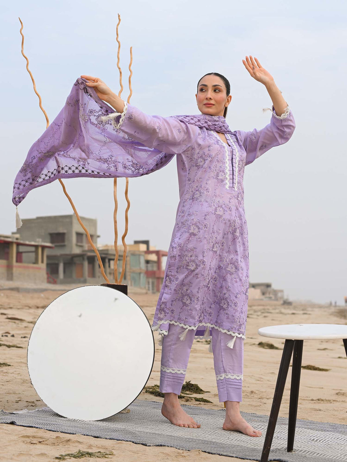 Purple Embroidered Lawn Pret Eid Suit D-01