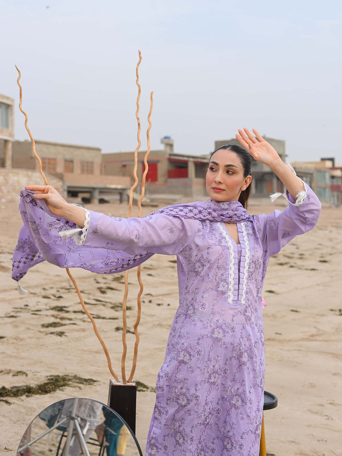 Purple Embroidered Lawn Pret Eid Suit D-01