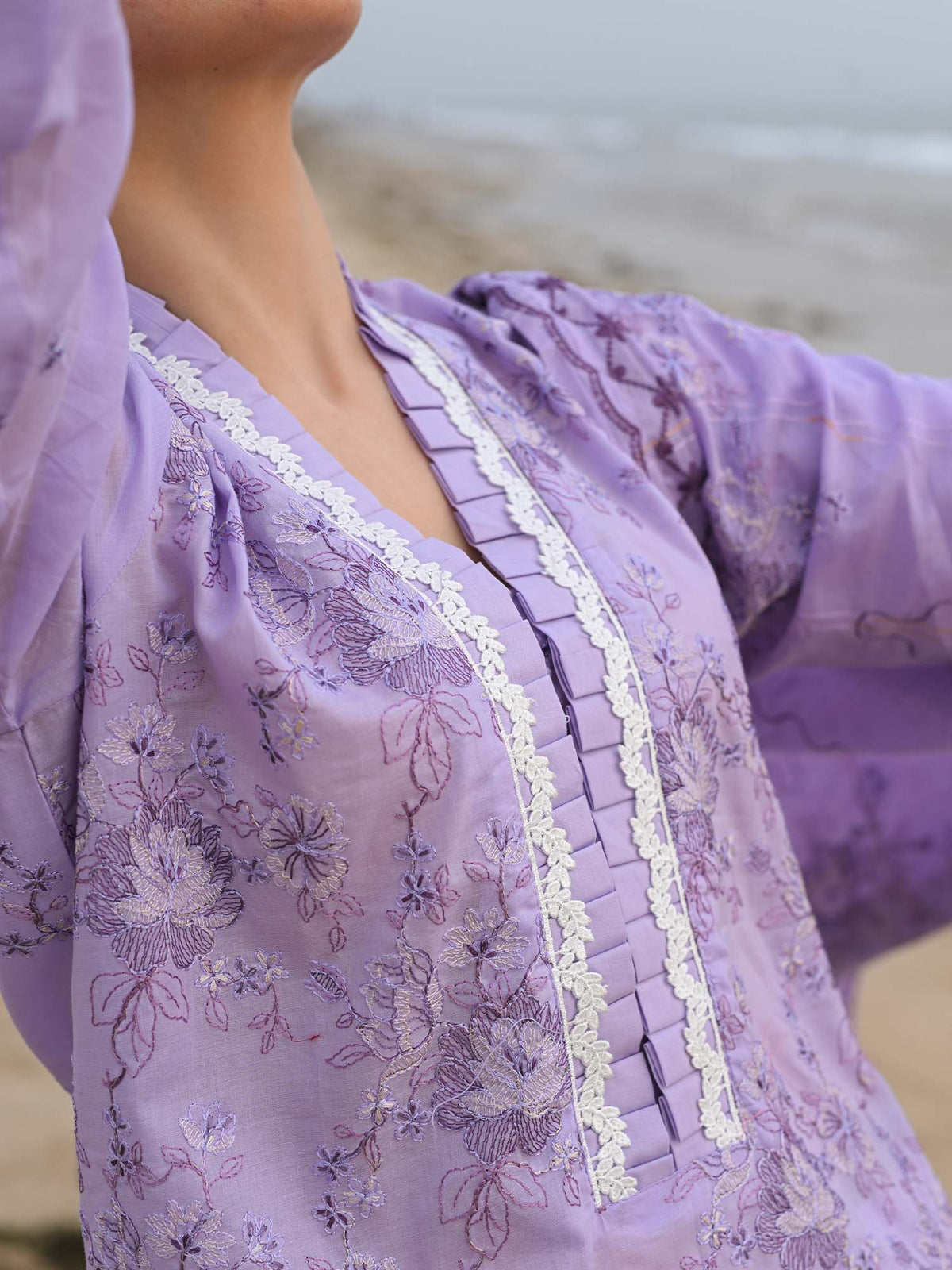 Purple Embroidered Lawn Pret Eid Suit D-01