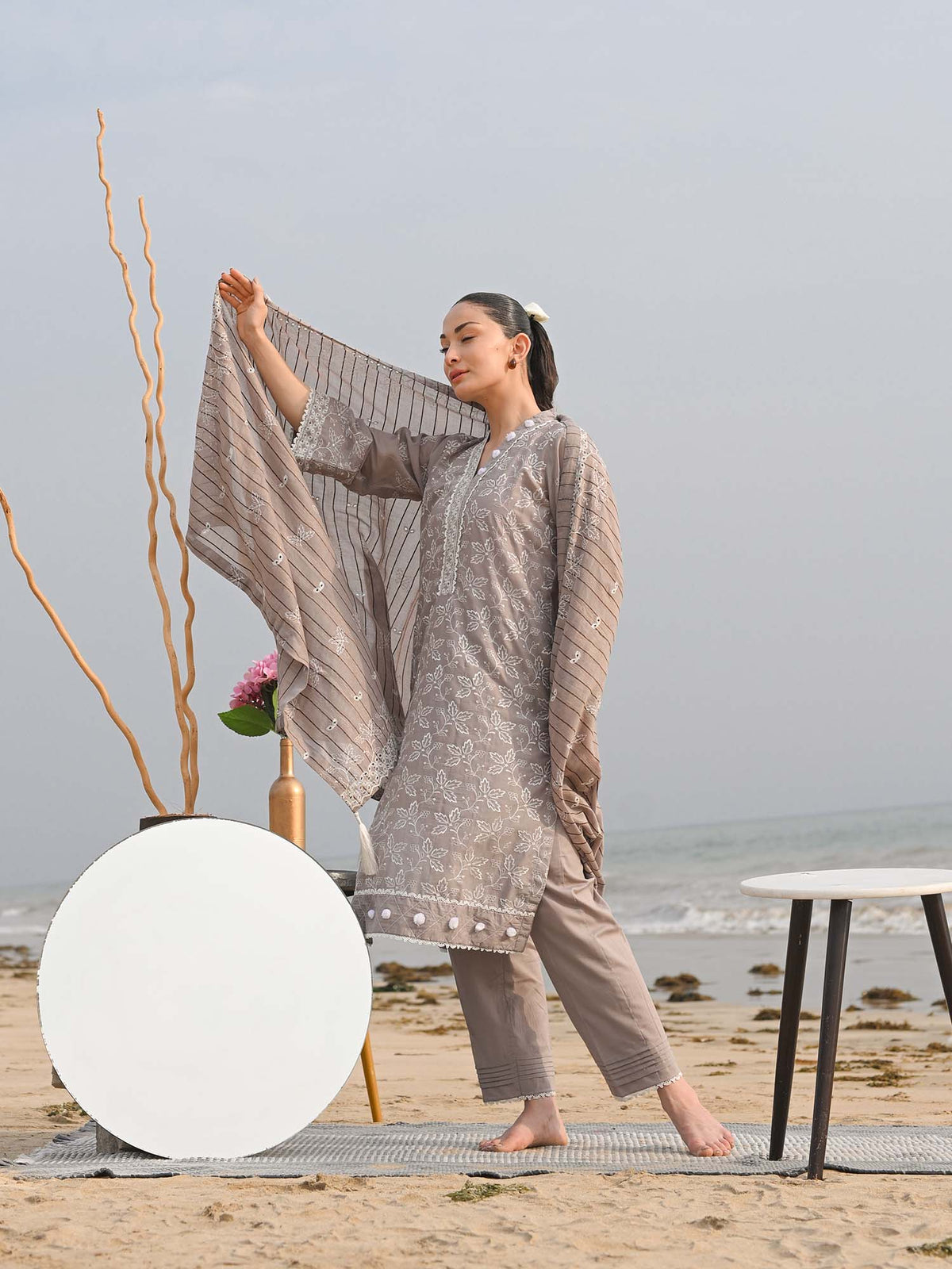 Grey Embroidered Schiffli Pret Eid Suit D-03