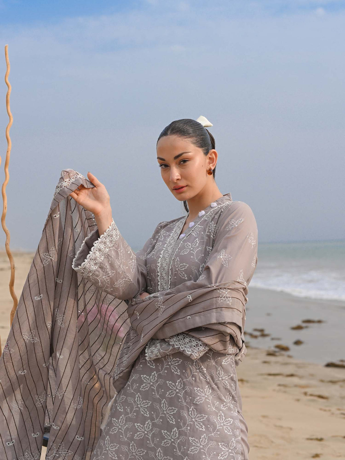 Grey Embroidered Schiffli Pret Eid Suit D-03