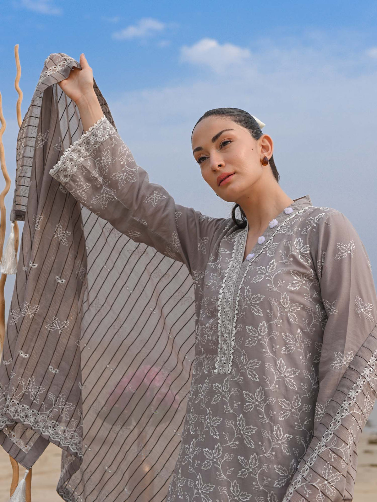 Grey Embroidered Schiffli Pret Eid Suit D-03