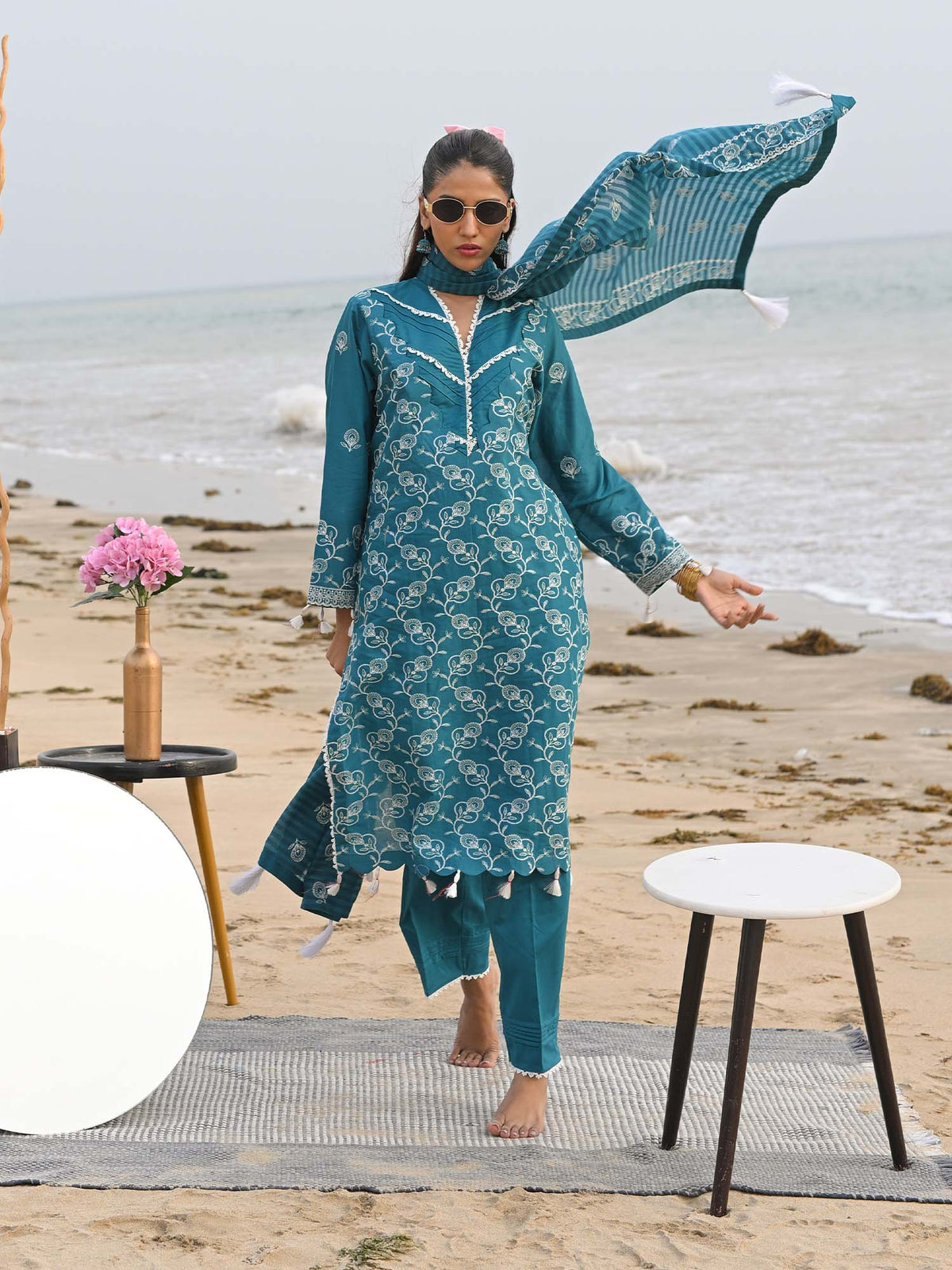 Blue Embroidered Schiffli Pret Eid Suit D-04