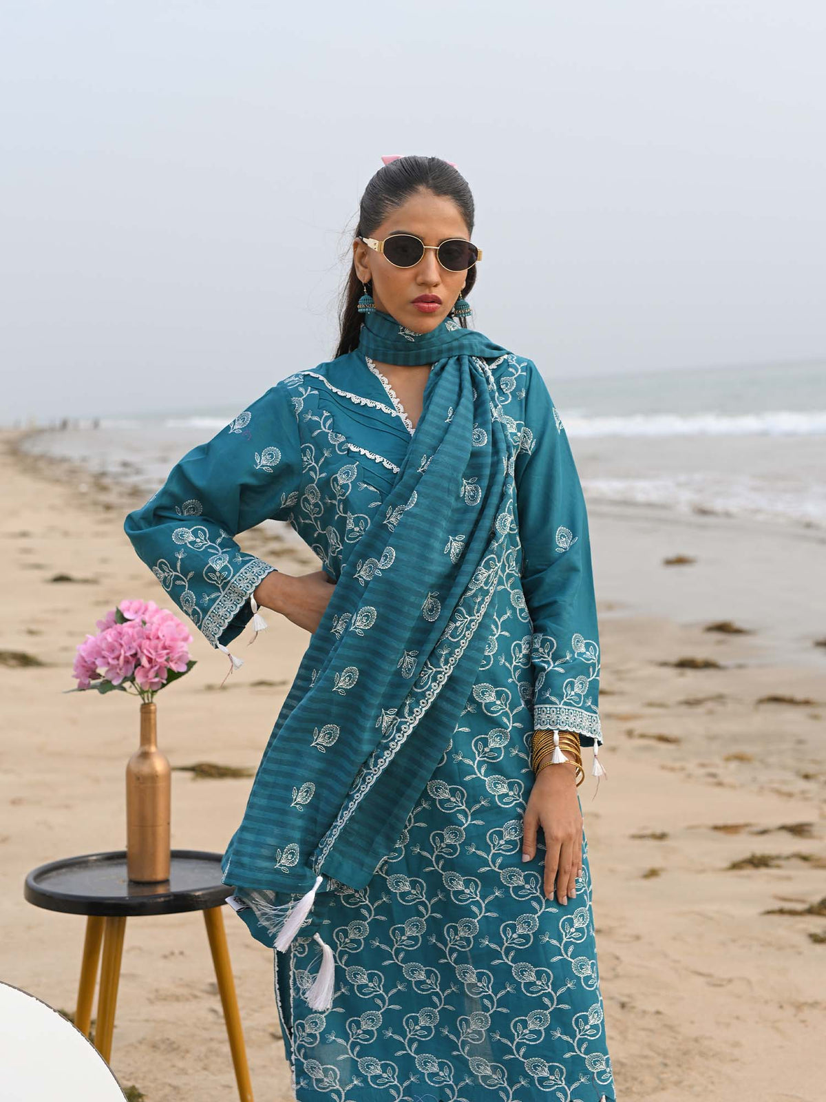 Blue Embroidered Schiffli Pret Eid Suit D-04