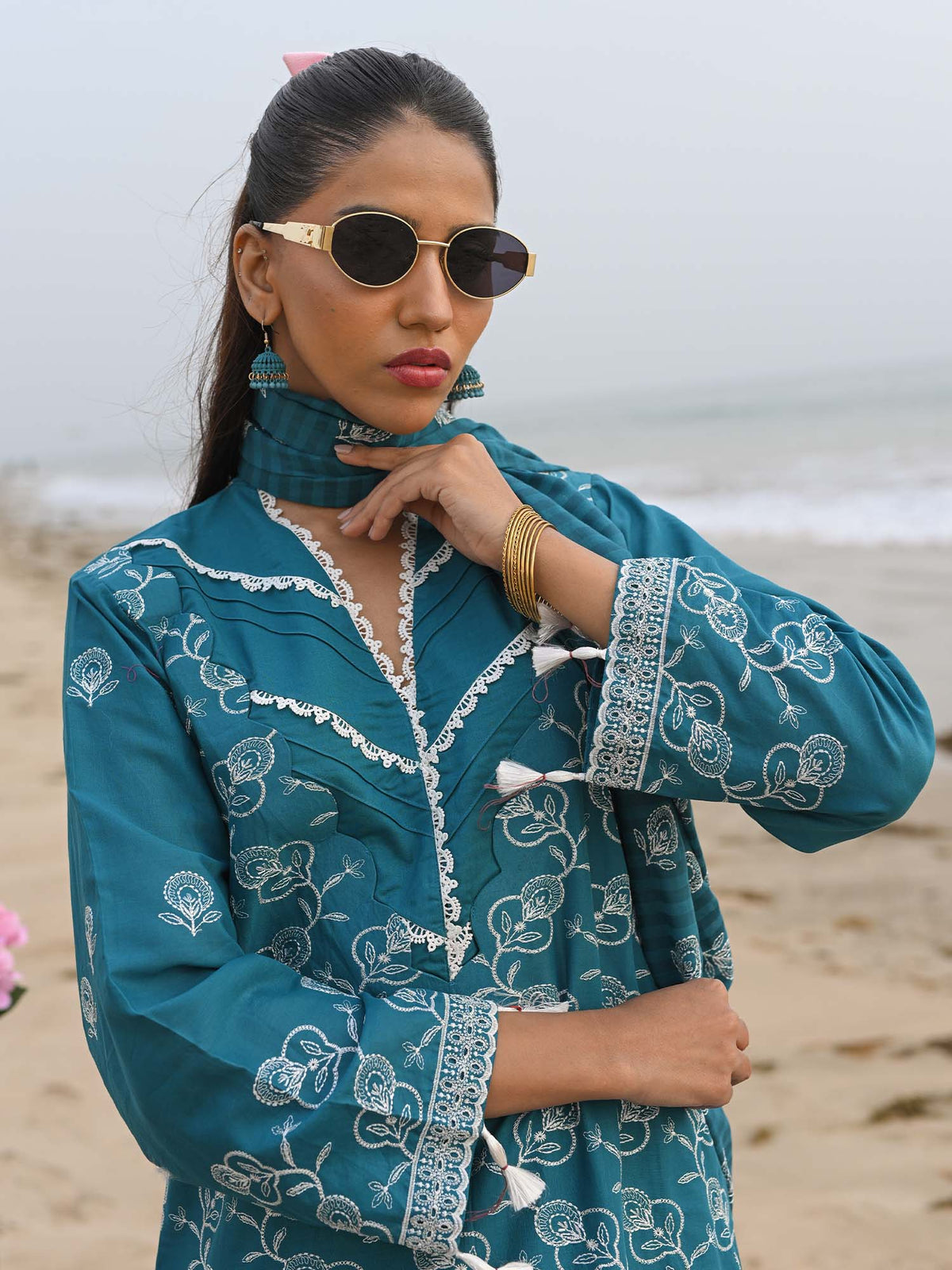 Blue Embroidered Schiffli Pret Eid Suit D-04
