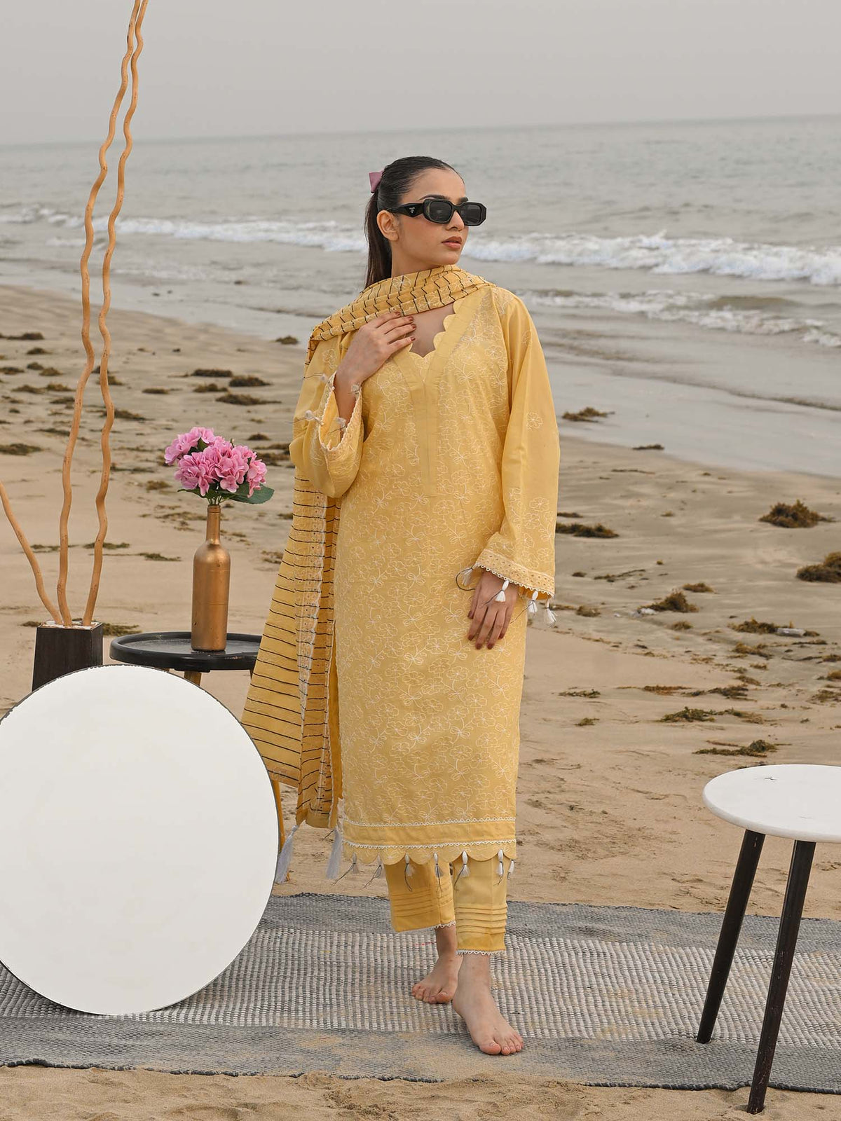 Yellow Embroidered Schiffli Pret Eid Suit D-05