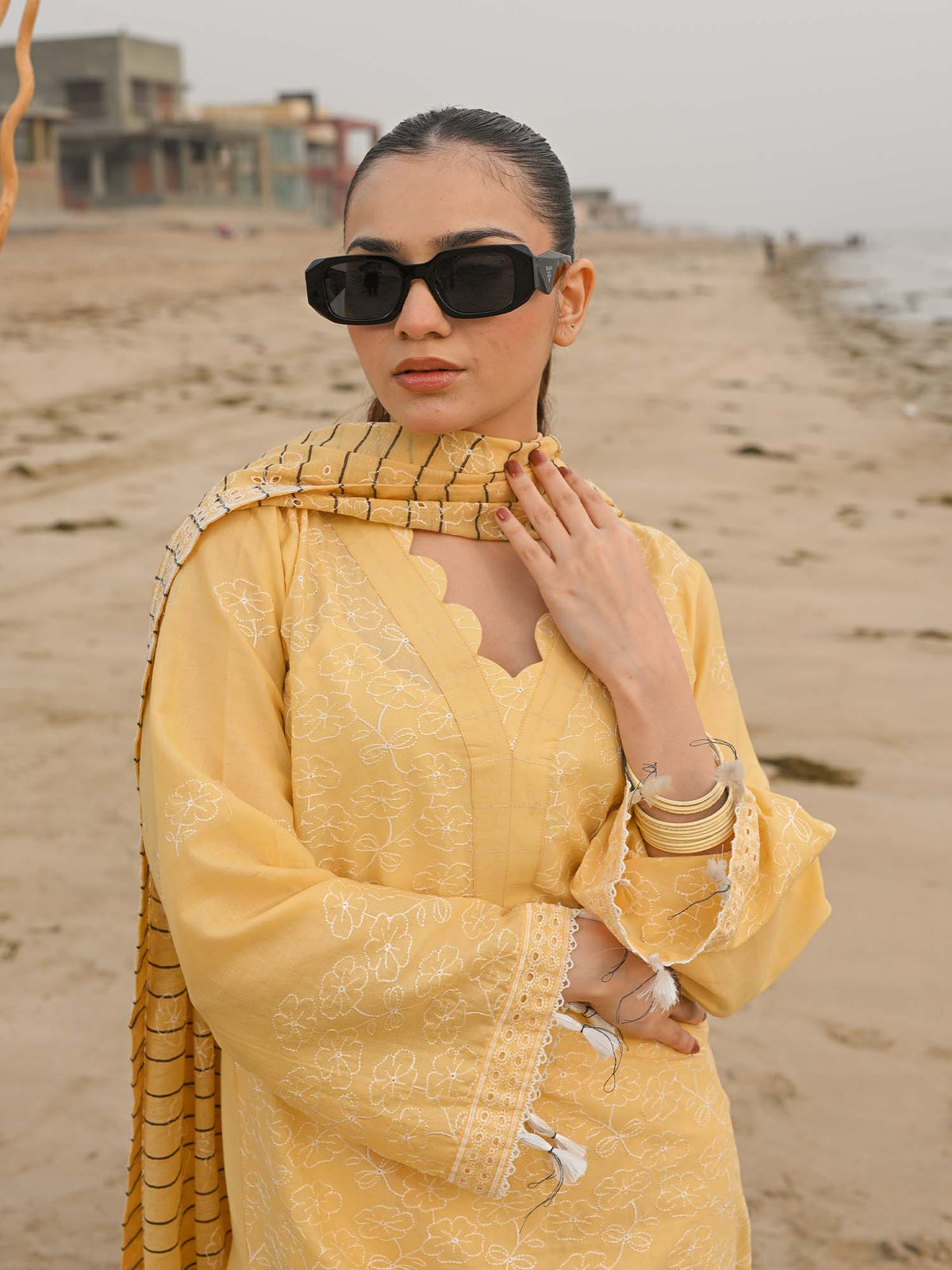 Yellow Embroidered Schiffli Pret Eid Suit D-05