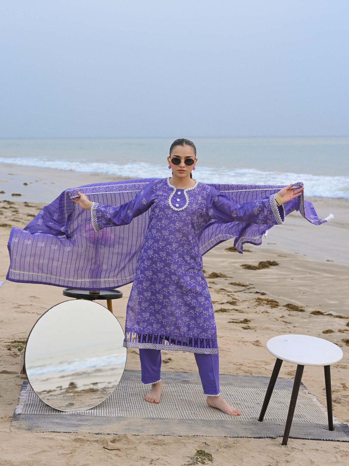 Purple Embroidered Schiffli Pret Eid Suit D-07