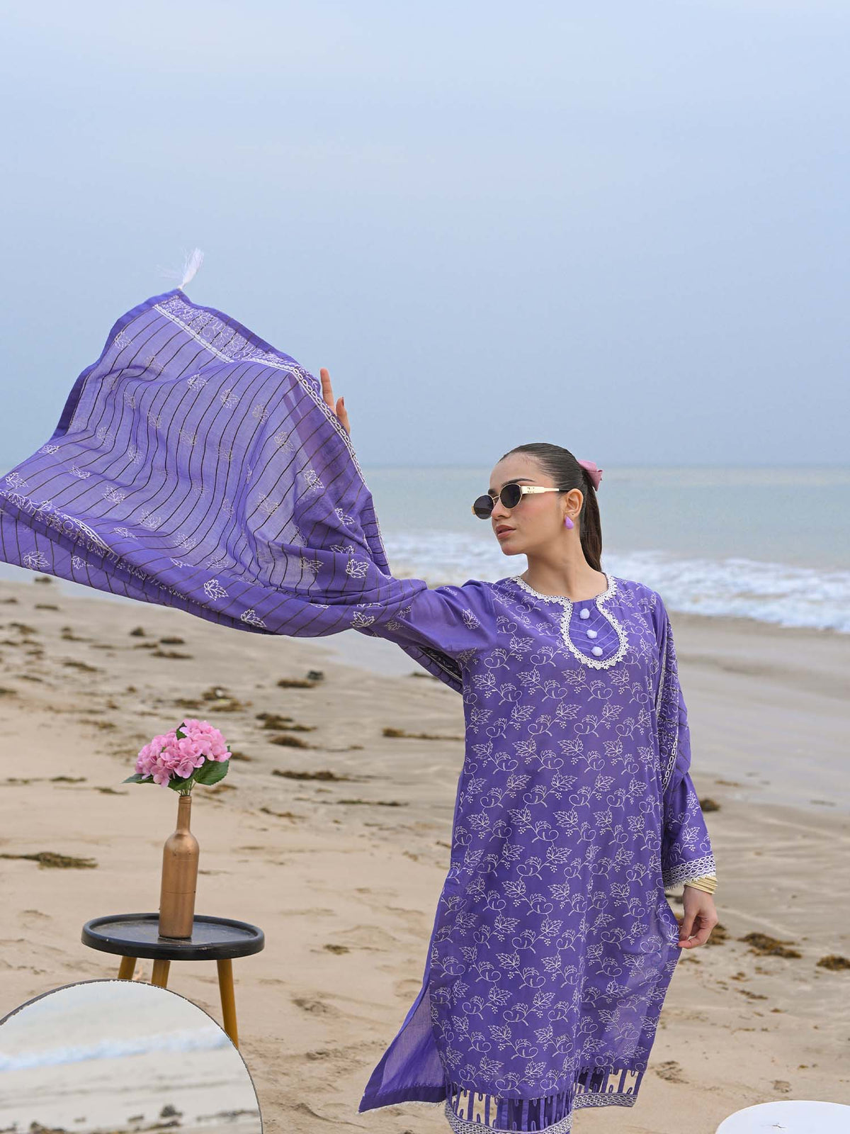 Purple Embroidered Schiffli Pret Eid Suit D-07